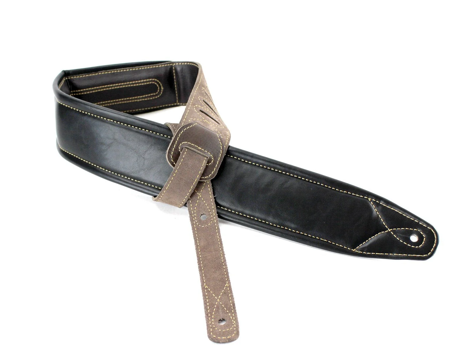 Walker & Williams C-34-BRN Cognac Brown Premium Top Grain Leather Padded Guitar Strap 3 1/4" Wide For Acoustic, Electric, And Bass Guitars - Image 4