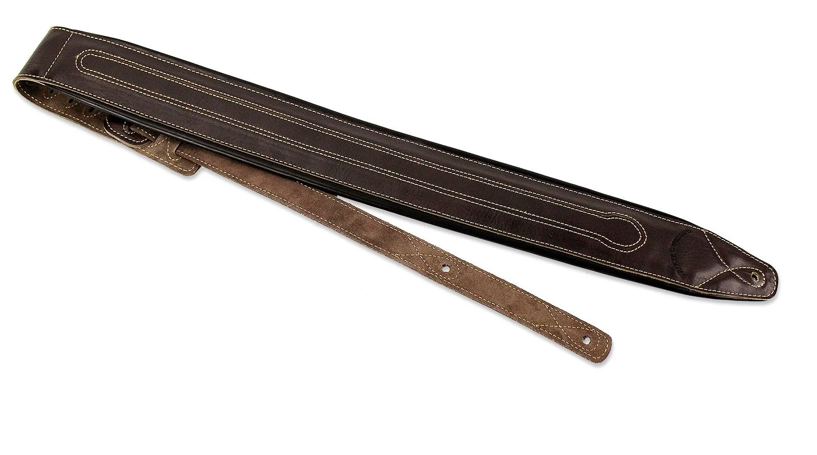 Walker & Williams C-34-BRN Cognac Brown Premium Top Grain Leather Padded Guitar Strap 3 1/4" Wide For Acoustic, Electric, And Bass Guitars - Image 5