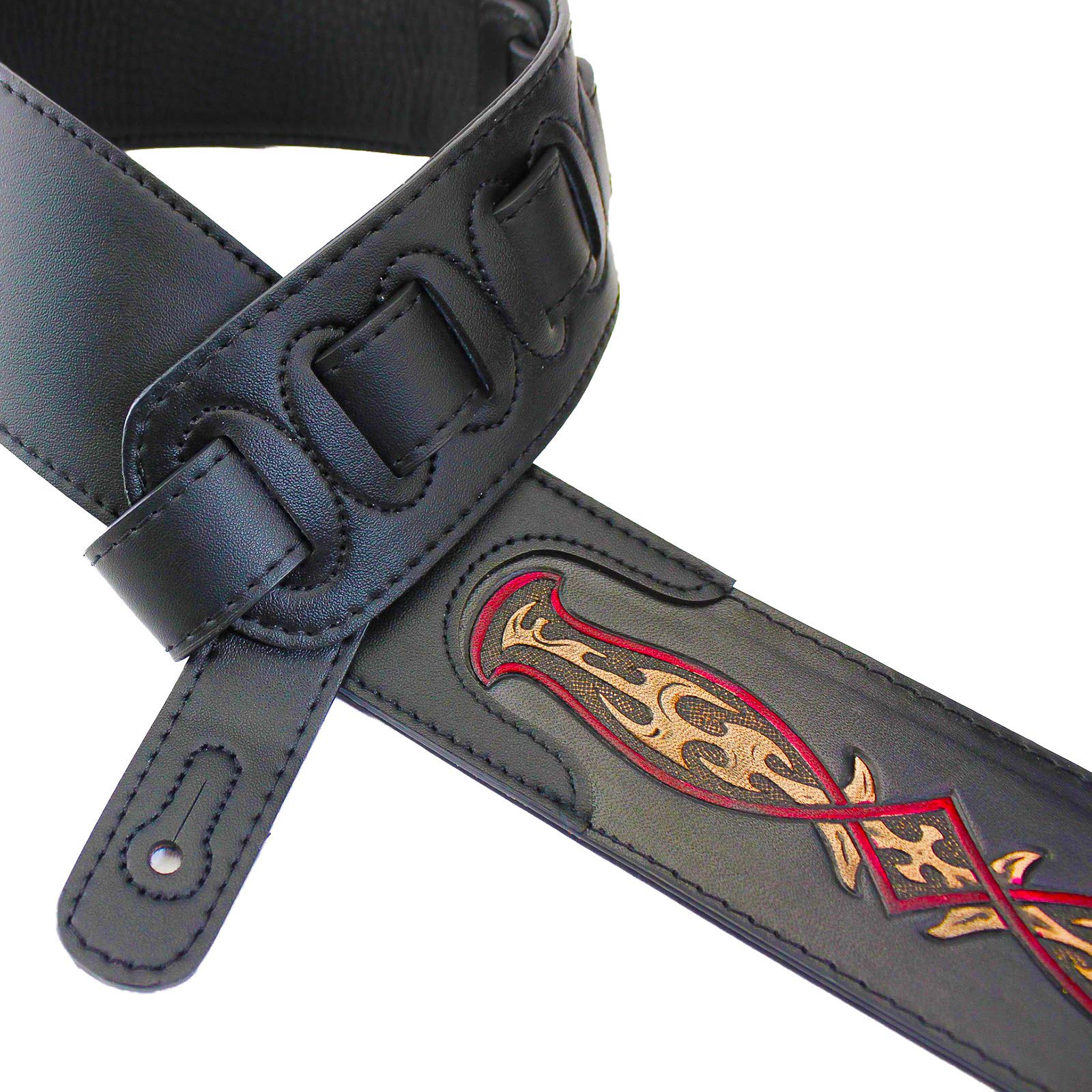 Walker & Williams CVG-103 Black Padded Guitar Strap Hand Tooled Celtic Design - Image 3