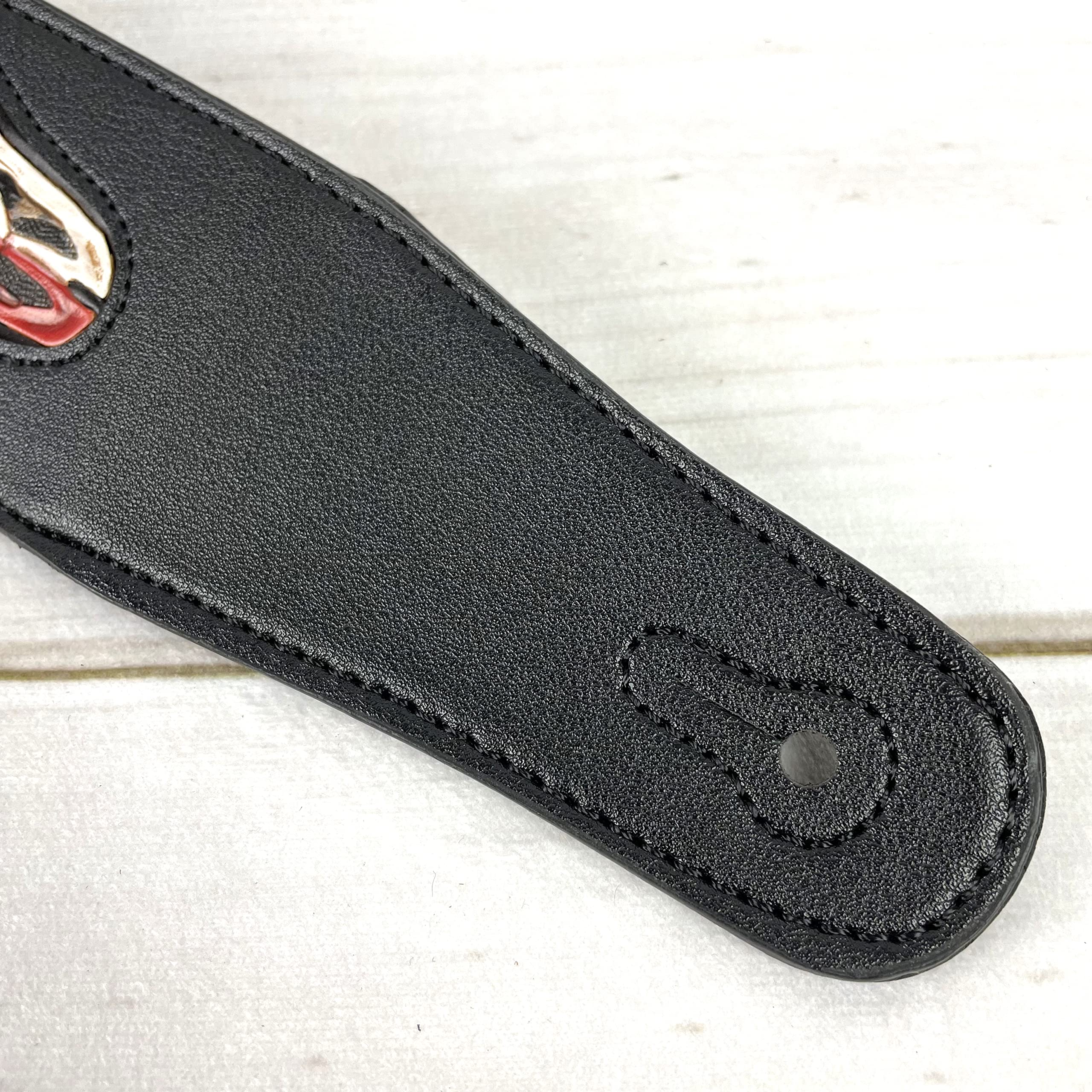 Walker & Williams CVG-19 Black Handmade Guitar Strap With Hand Tooled Red, White, And Blue Texas Star Longhorn Design On Premium Carving Leather For Acoustic, Electric, And Bass Guitars - Image 9