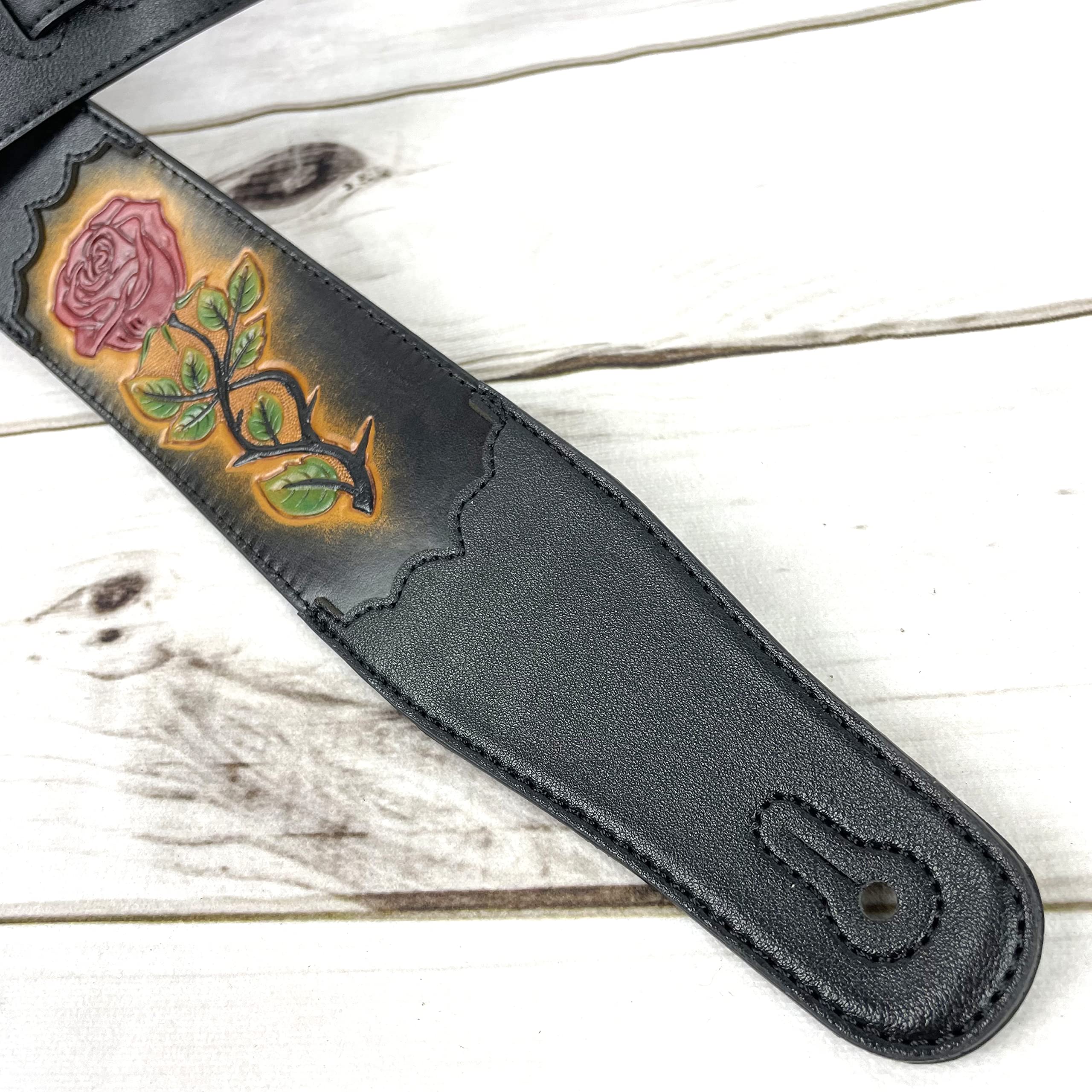 Walker & Williams CVG-56 Black Leather Strap With 100% Hand Tooled Red Rose Design - Image 7
