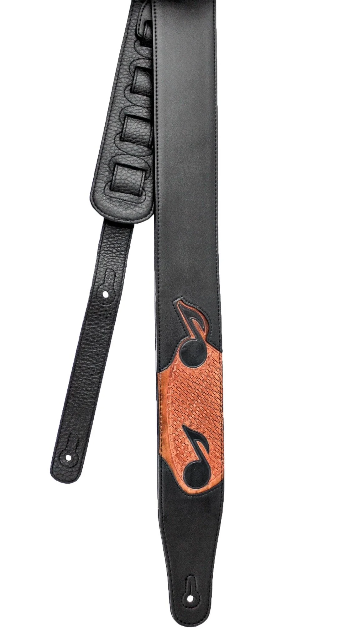 Walker & Williams CVG-83 Padded Guitar Strap Hand Tooled Leather Musical Notes For Acoustic, Electric, And Bass Guitars - Image 2