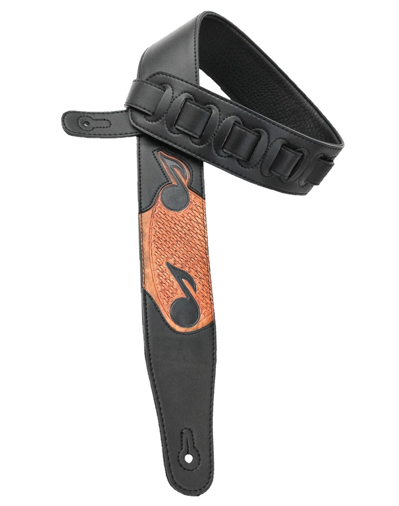 Walker & Williams CVG-83 Padded Guitar Strap Hand Tooled Leather Musical Notes For Acoustic, Electric, And Bass Guitars - Image 3