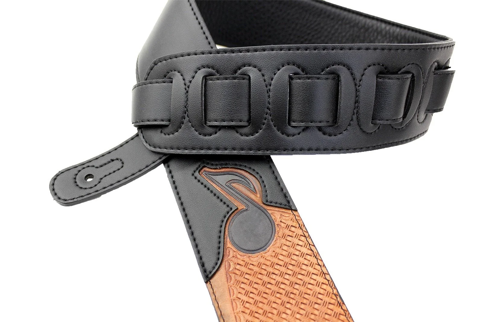 Walker & Williams CVG-83 Padded Guitar Strap Hand Tooled Leather Musical Notes For Acoustic, Electric, And Bass Guitars - Image 4