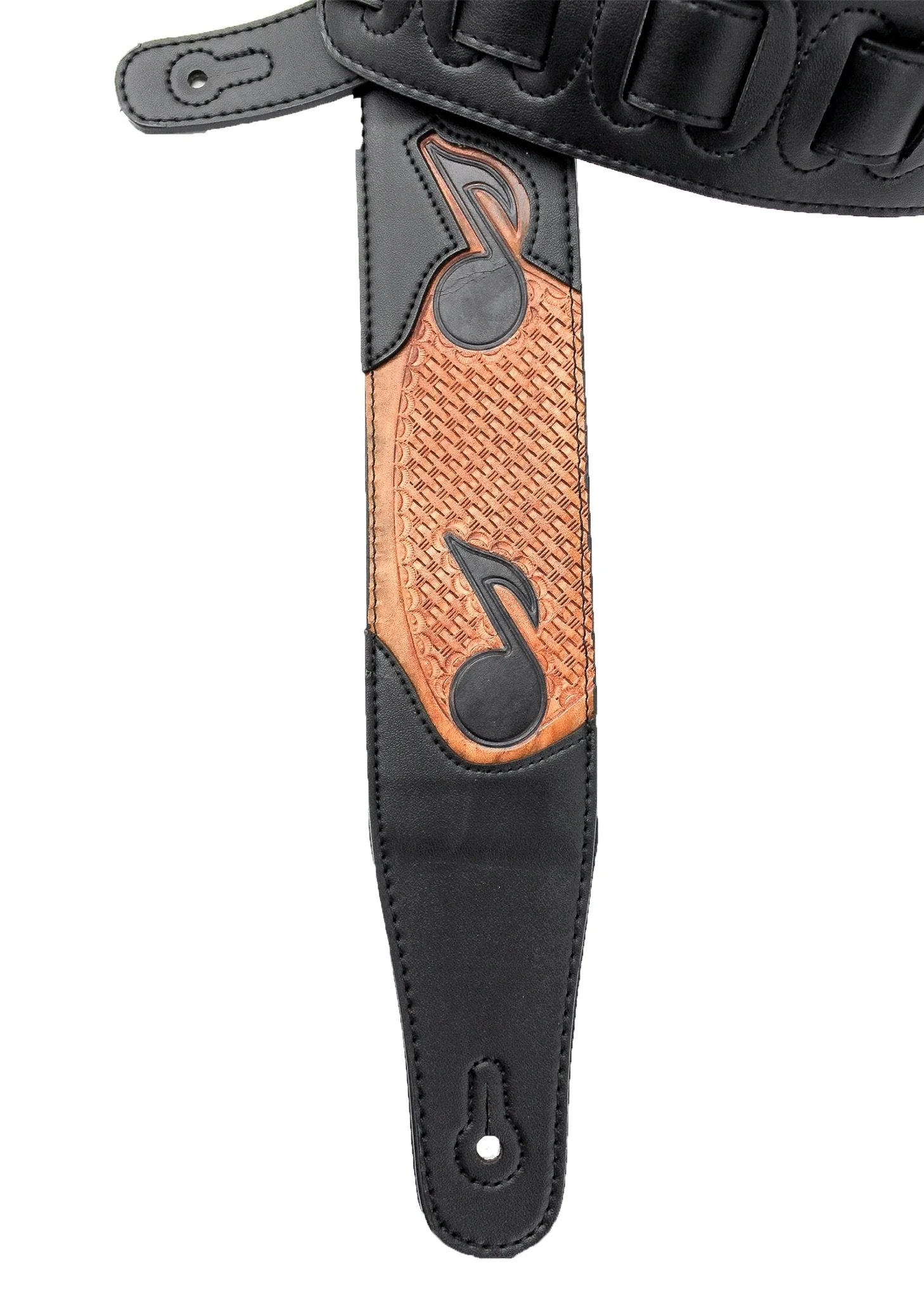 Walker & Williams CVG-83 Padded Guitar Strap Hand Tooled Leather Musical Notes For Acoustic, Electric, And Bass Guitars - Image 5