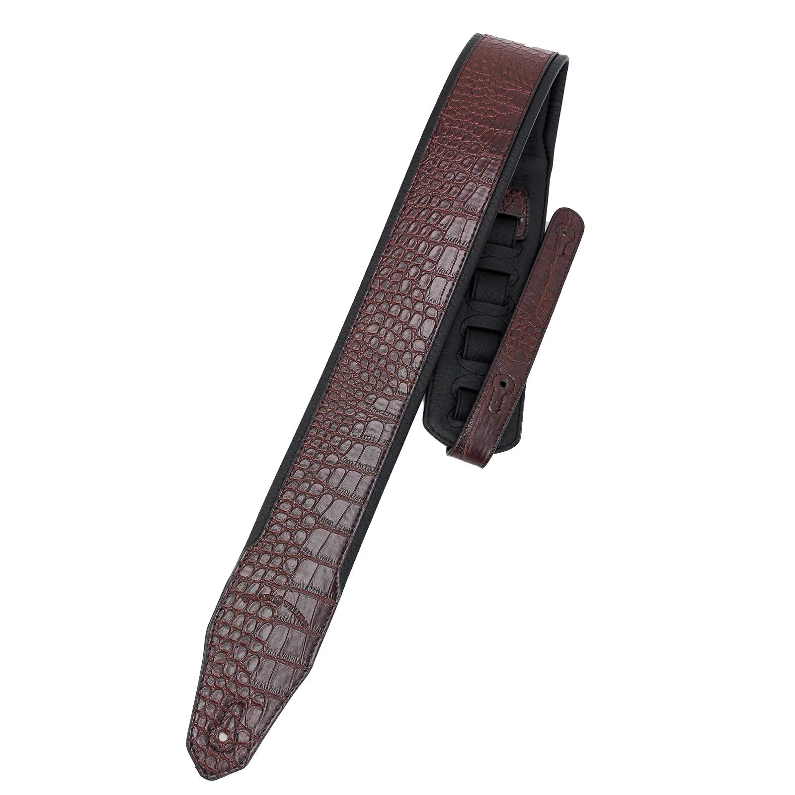 Walker & Williams F-12-C Cognac Brown 3" Wide Alligator Textured Padded Guitar Strap For Acoustic, Electric, And Bass Guitars - Image 2