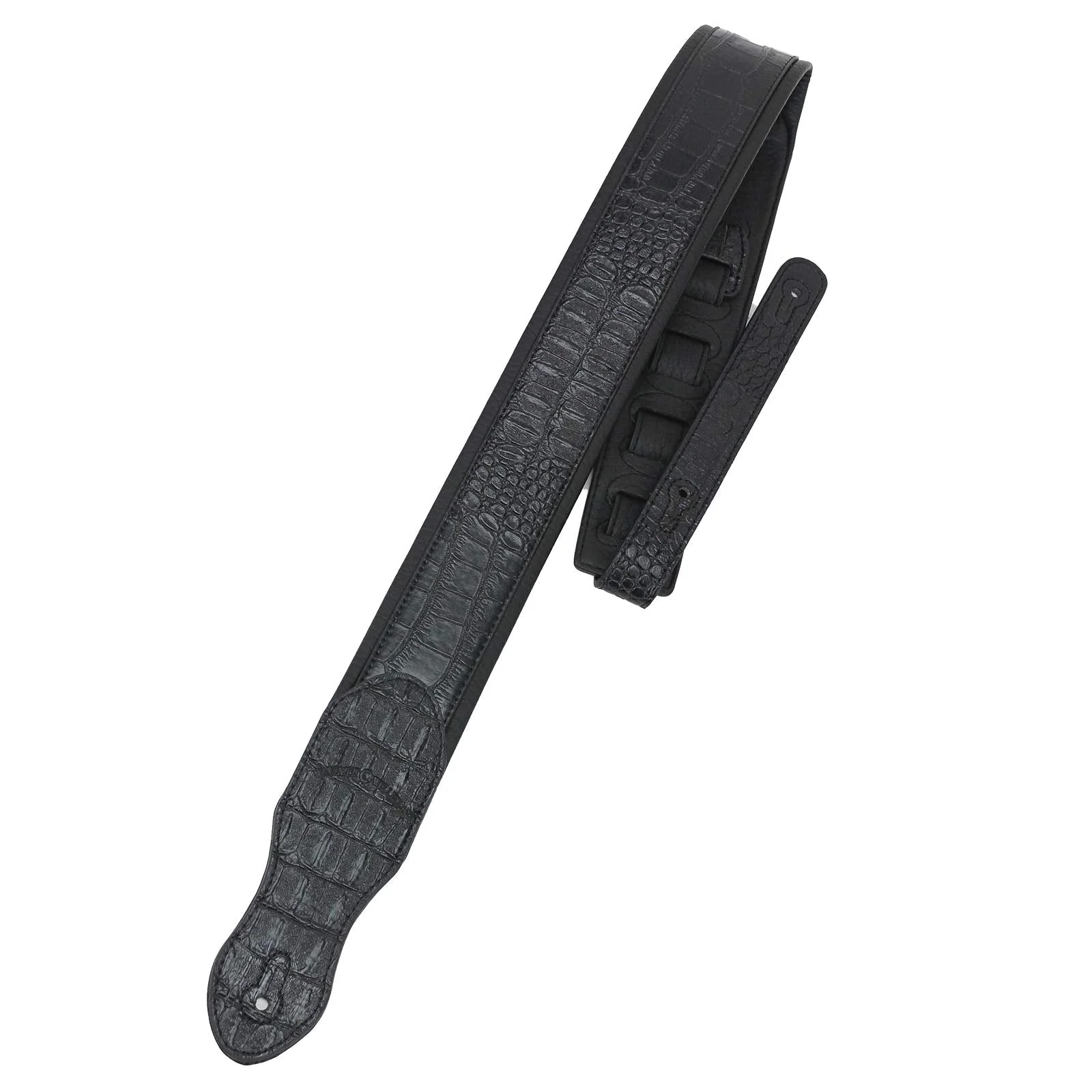 Walker & Williams F-15 Classic Black Textured Gator Finish Padded Guitar Strap - Image 2