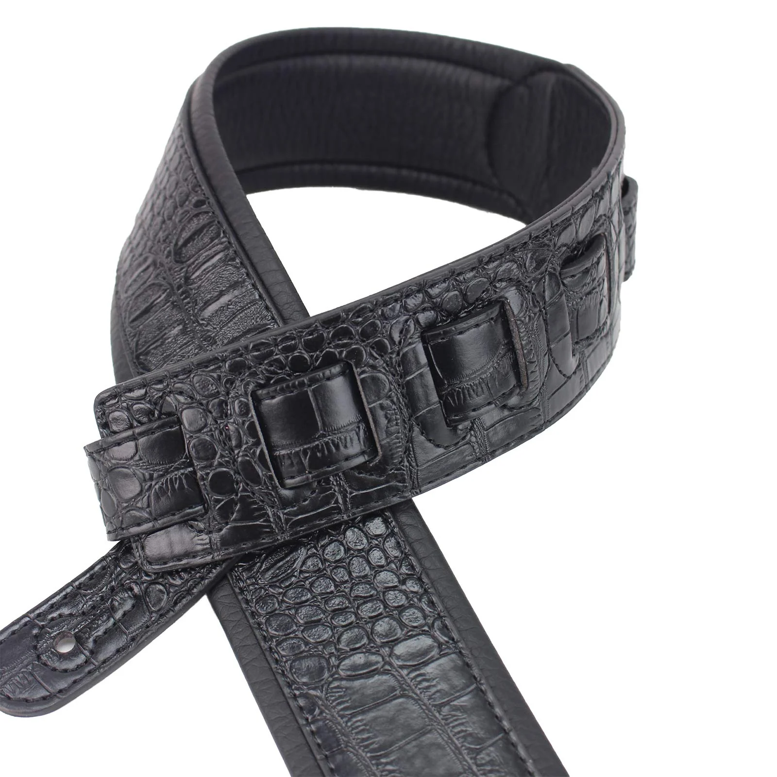 Walker & Williams F-15 Classic Black Textured Gator Finish Padded Guitar Strap - Image 3