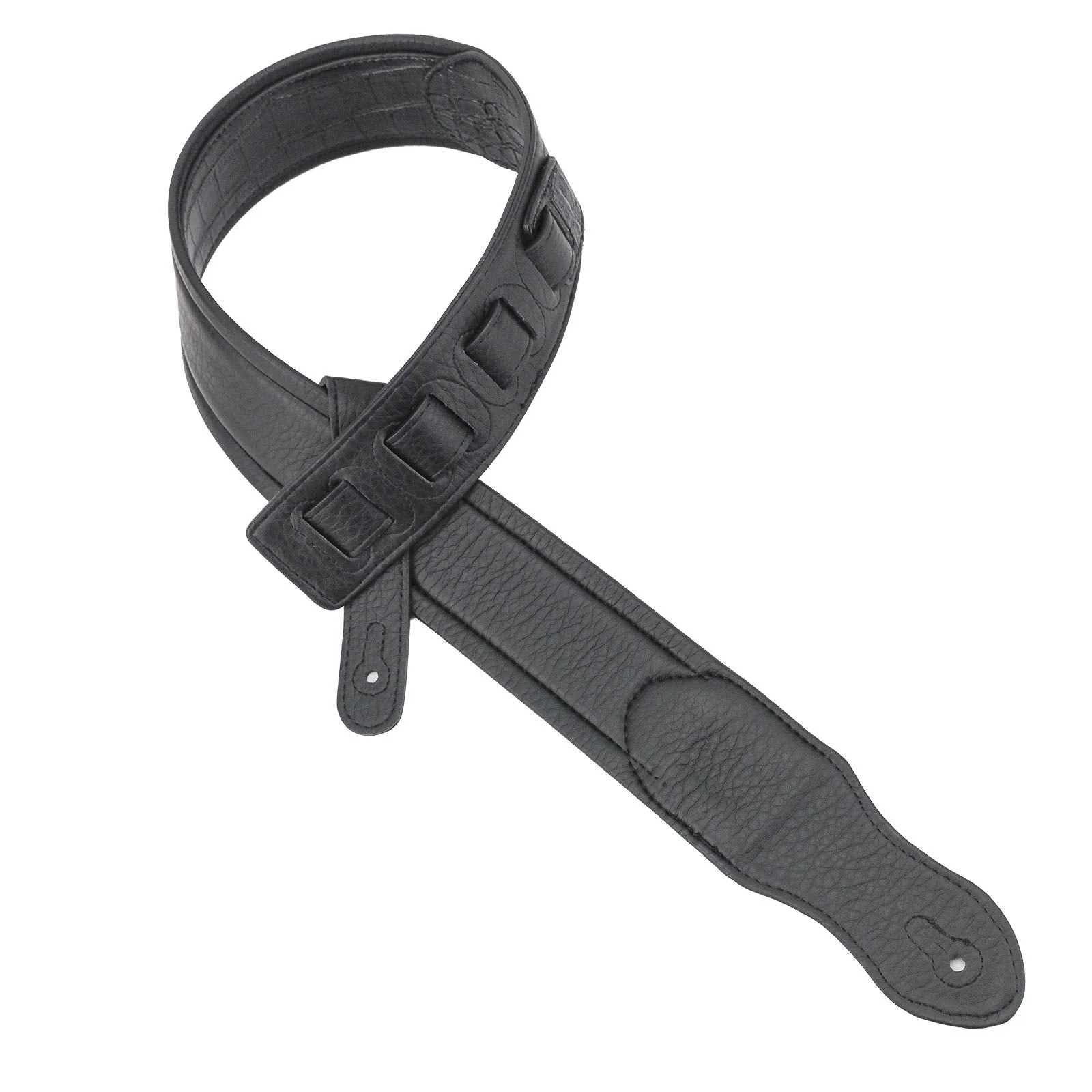 Walker & Williams F-15 Classic Black Textured Gator Finish Padded Guitar Strap - Image 5