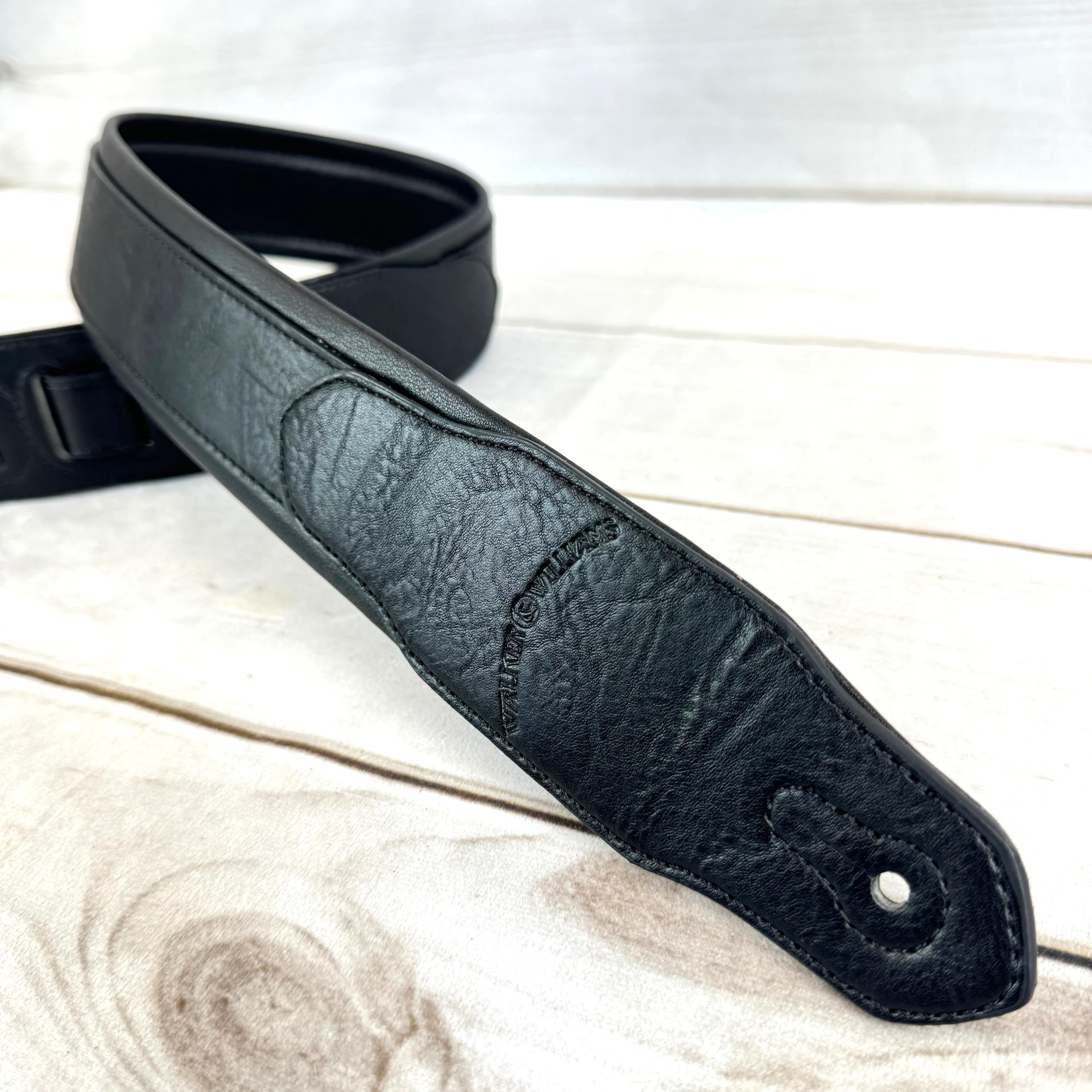 Walker & Williams G-105 Black on Black 2' Wide Guitar Strap with Padded Glove Leather Back For Acoustic, Electric, And Bass Guitars - Image 6