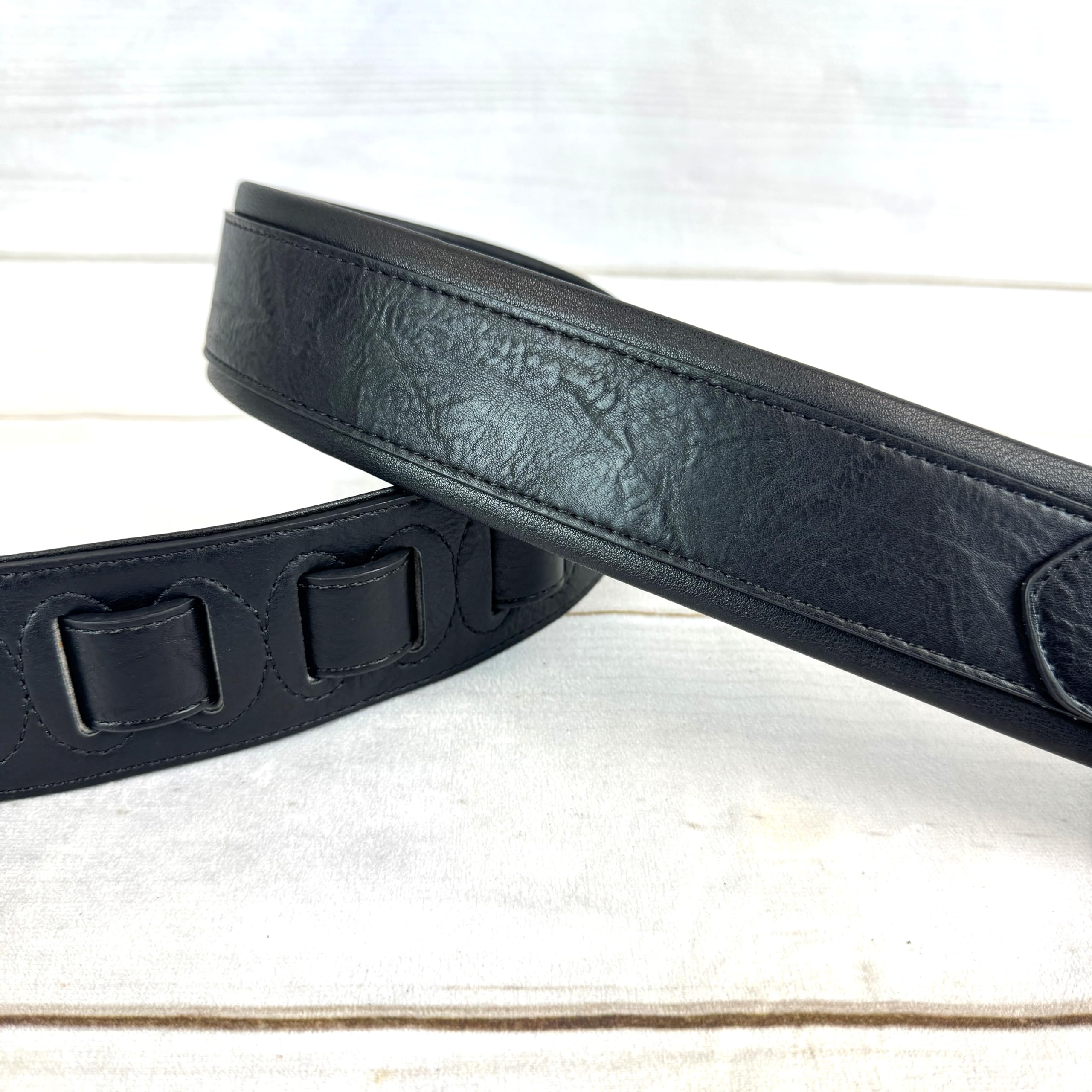 Walker & Williams G-105 Black on Black 2' Wide Guitar Strap with Padded Glove Leather Back For Acoustic, Electric, And Bass Guitars - Image 8