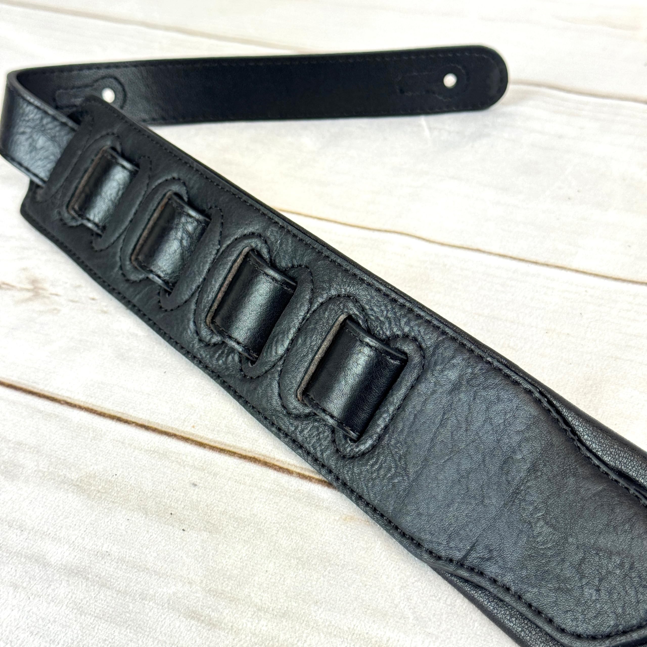 Walker & Williams G-105 Black on Black 2' Wide Guitar Strap with Padded Glove Leather Back For Acoustic, Electric, And Bass Guitars - Image 9
