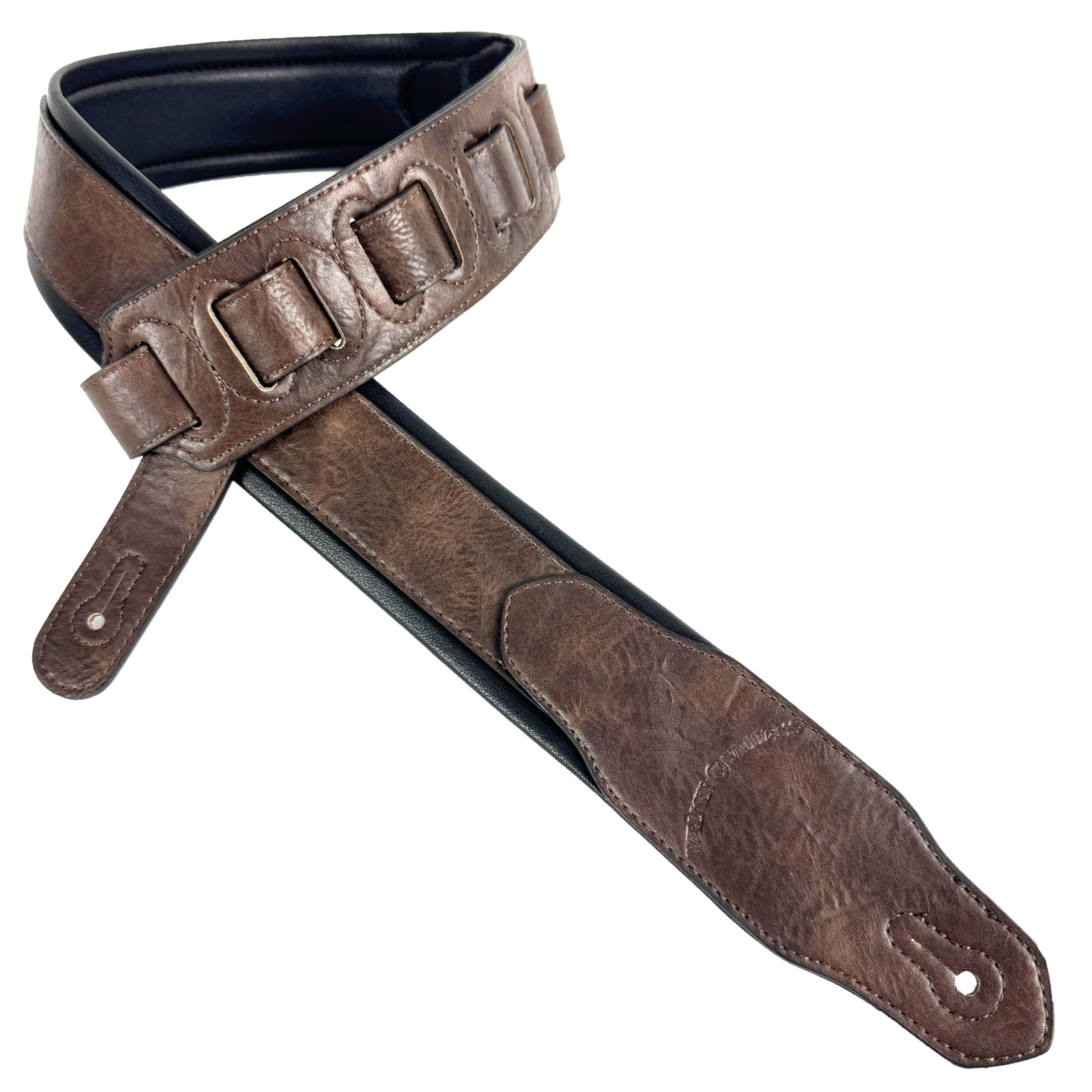 Walker & Williams G-108 Walnut Brown 2" Wide Guitar Strap with Padded Glove Leather Back For Acoustic, Electric, And Bass Guitars