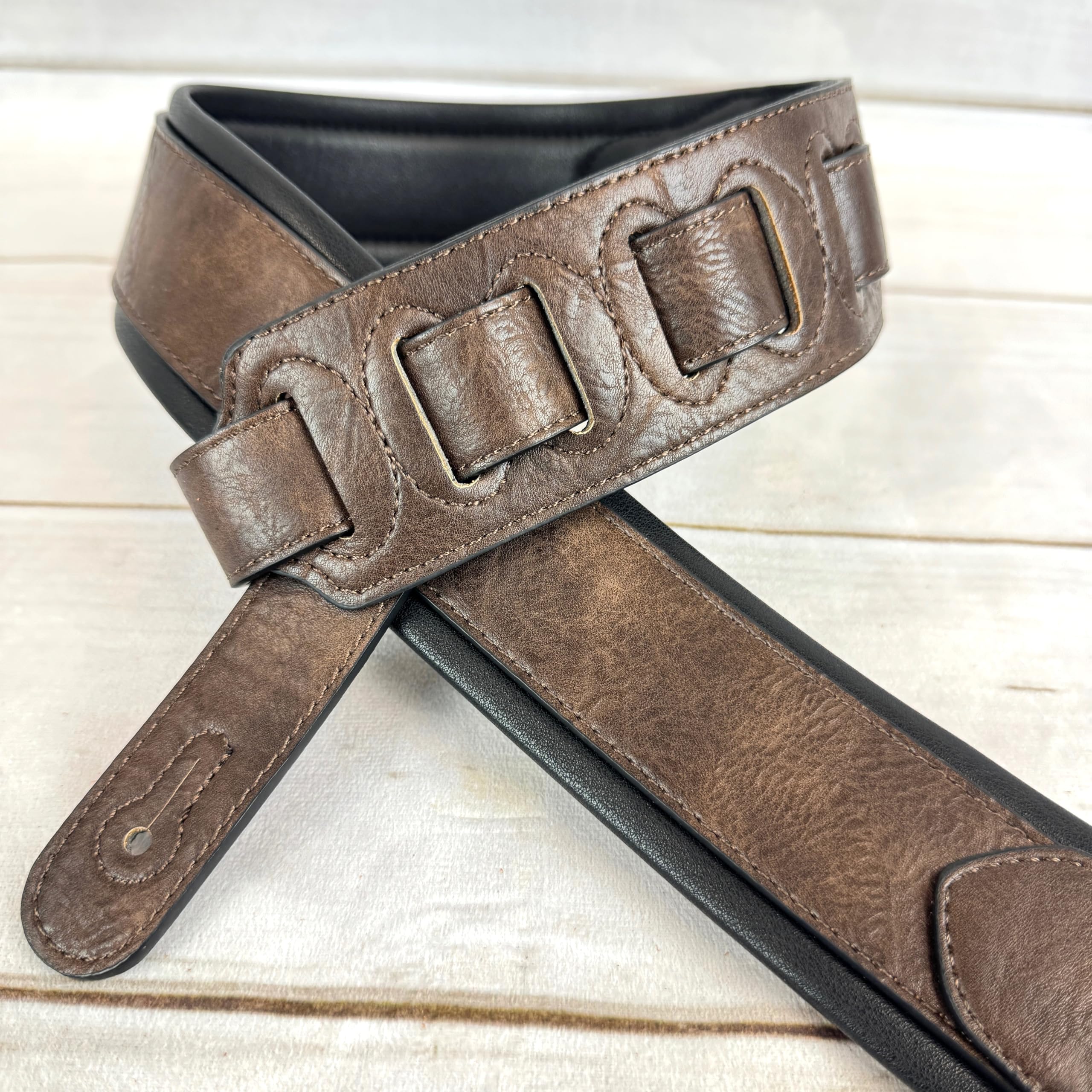 Walker & Williams G-108 Walnut Brown 2" Wide Guitar Strap with Padded Glove Leather Back For Acoustic, Electric, And Bass Guitars - Image 3