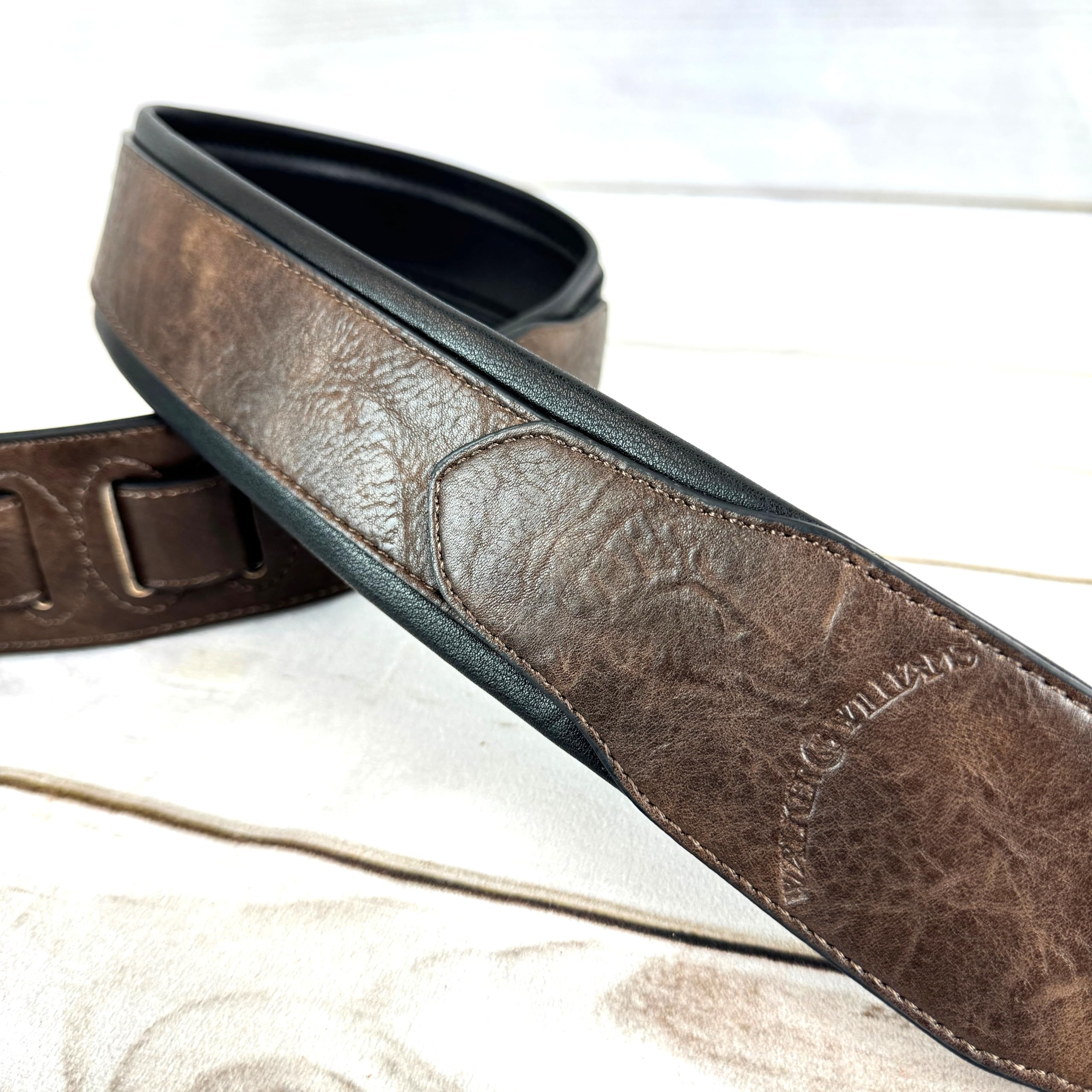 Walker & Williams G-108 Walnut Brown 2" Wide Guitar Strap with Padded Glove Leather Back For Acoustic, Electric, And Bass Guitars - Image 5