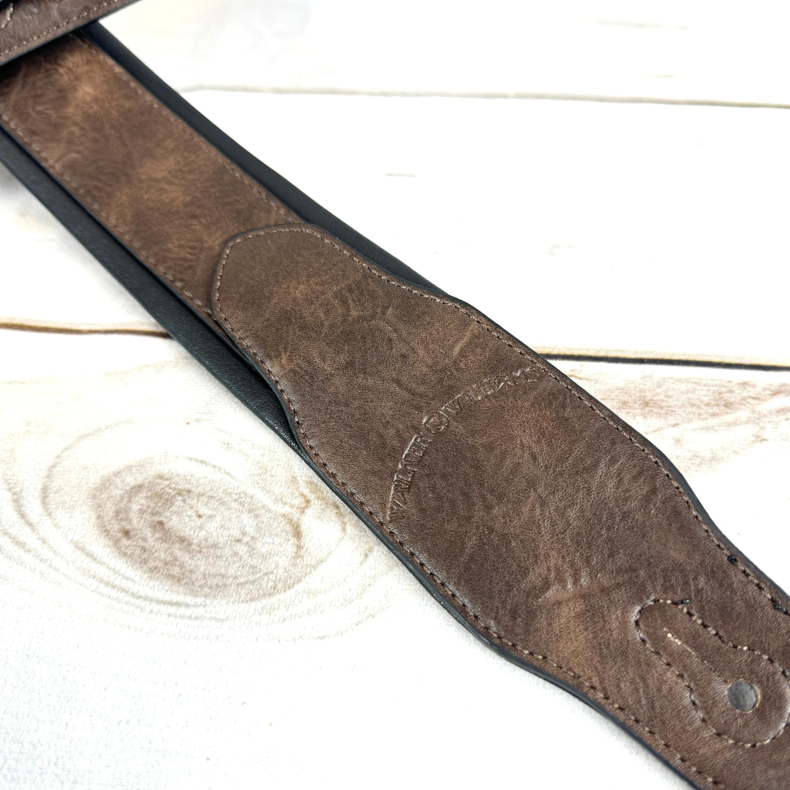 Walker & Williams G-108 Walnut Brown 2" Wide Guitar Strap with Padded Glove Leather Back For Acoustic, Electric, And Bass Guitars - Image 6