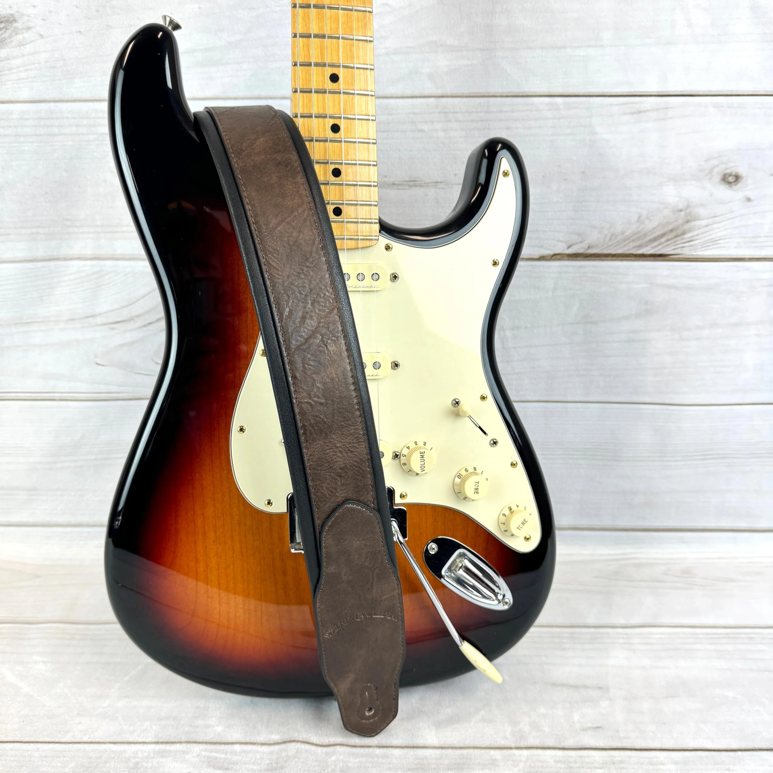 Walker & Williams G-108 Walnut Brown 2" Wide Guitar Strap with Padded Glove Leather Back For Acoustic, Electric, And Bass Guitars - Image 7