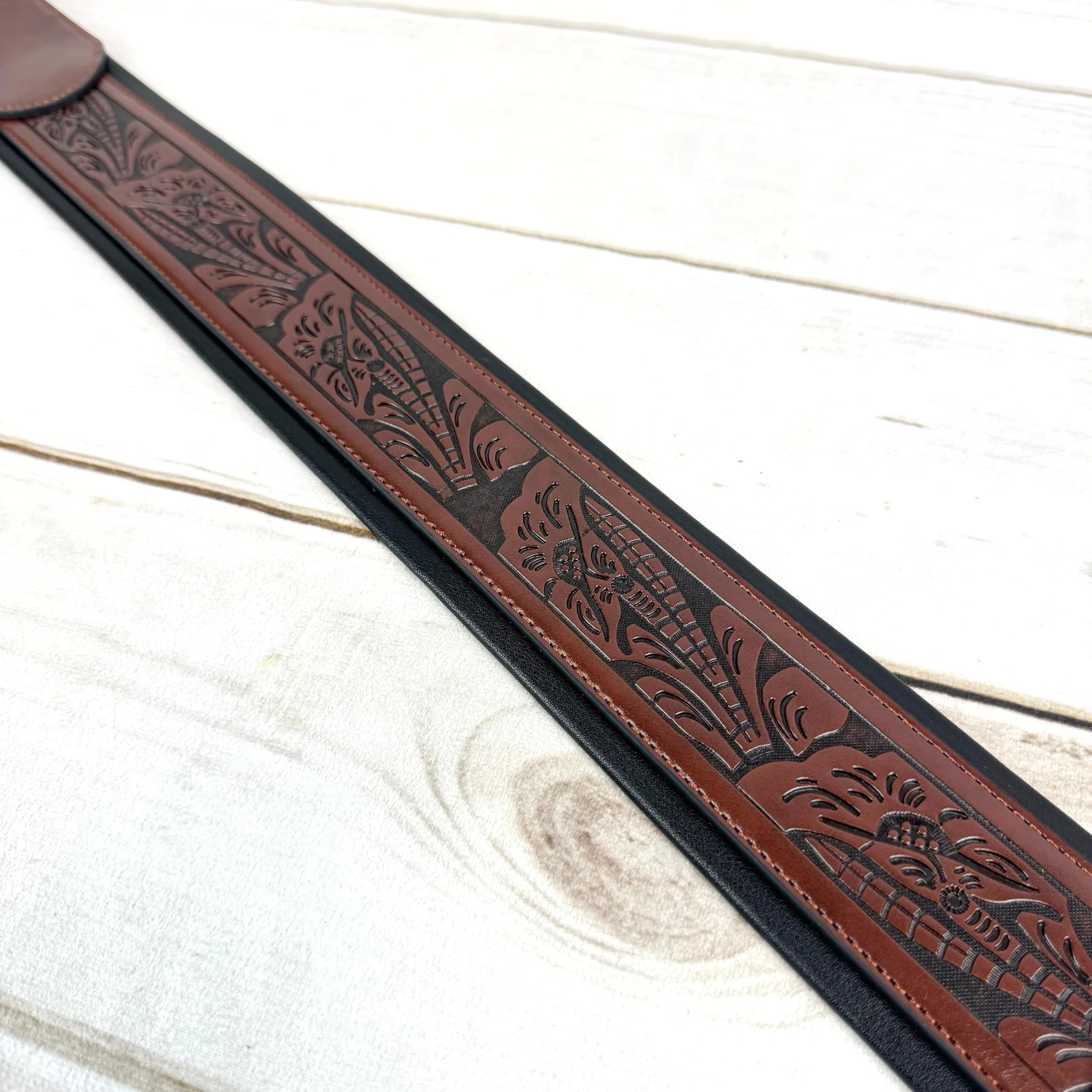 Walker & Williams G-110 Mahogany Brown Padded Guitar Strap with Embossed Live Oak Tooling For Acoustic, Electric, And Bass Guitars - Image 6