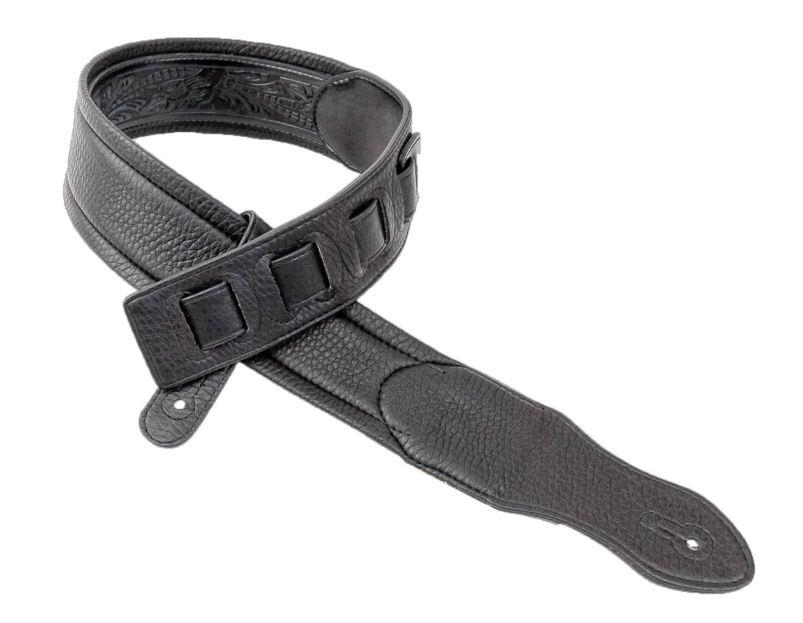Walker & Williams G-118 Black on Black Padded Guitar Strap with Embossed Tooling & Padded Glove Leather Back For Acoustic, Electric, And Bass Guitars - Image 5