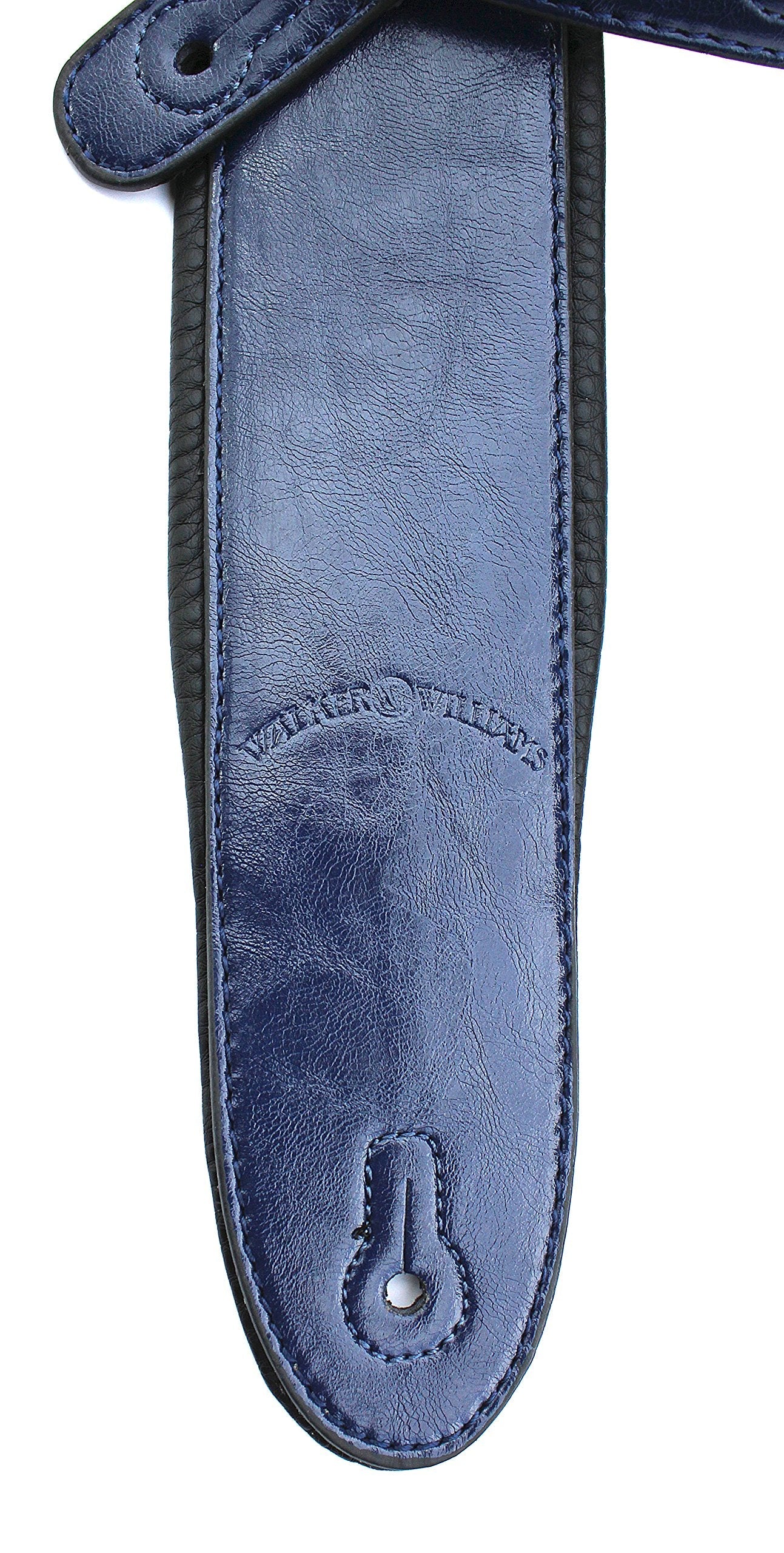 Walker & Williams G-25 Handmade Navy Blue Guitar Strap with Padded Glove Leather Back For Acoustic, Electric, And Bass Guitars - Image 3