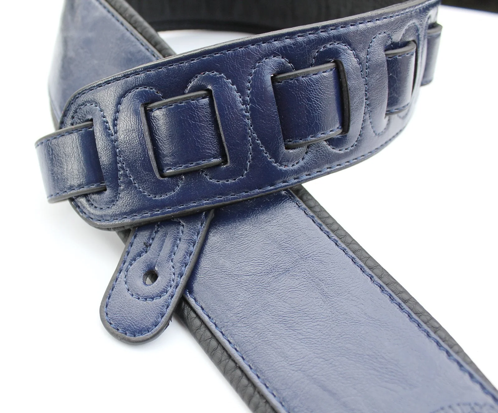 Walker & Williams G-25 Handmade Navy Blue Guitar Strap with Padded Glove Leather Back For Acoustic, Electric, And Bass Guitars - Image 4