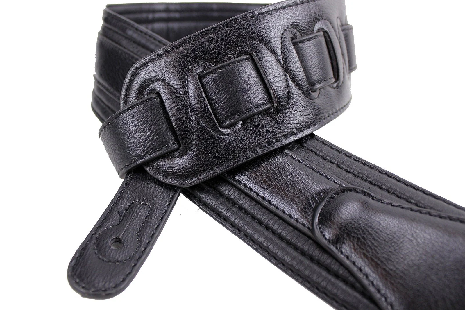 Walker & Williams G-513 Black Multi Layer Handmade Guitar Strap with Padded Glove Leather Back For Acoustic, Electric, And Bass Guitars - Image 4