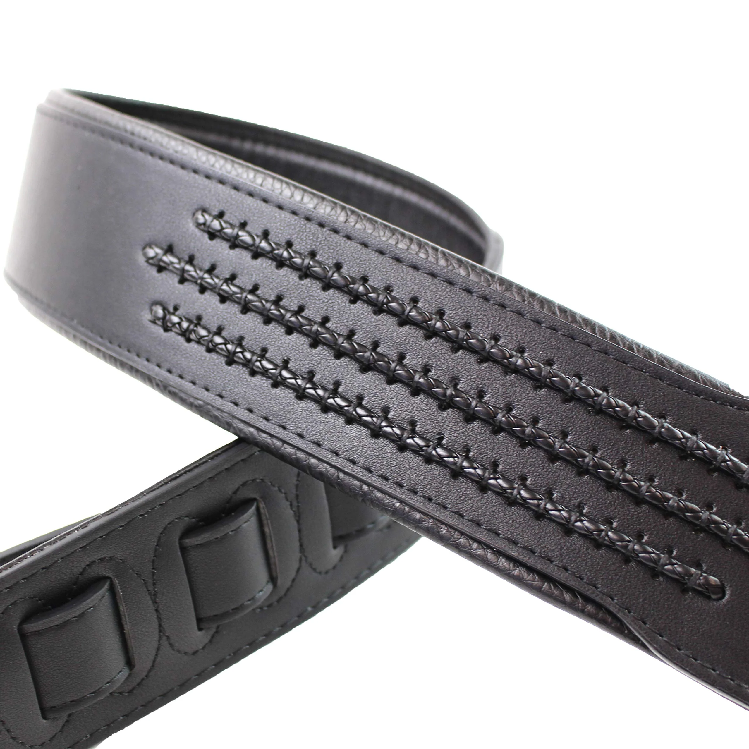 Walker & Williams G-55-BLK Matte Black Padded Guitar Strap with Black Leather Lacing - Image 3