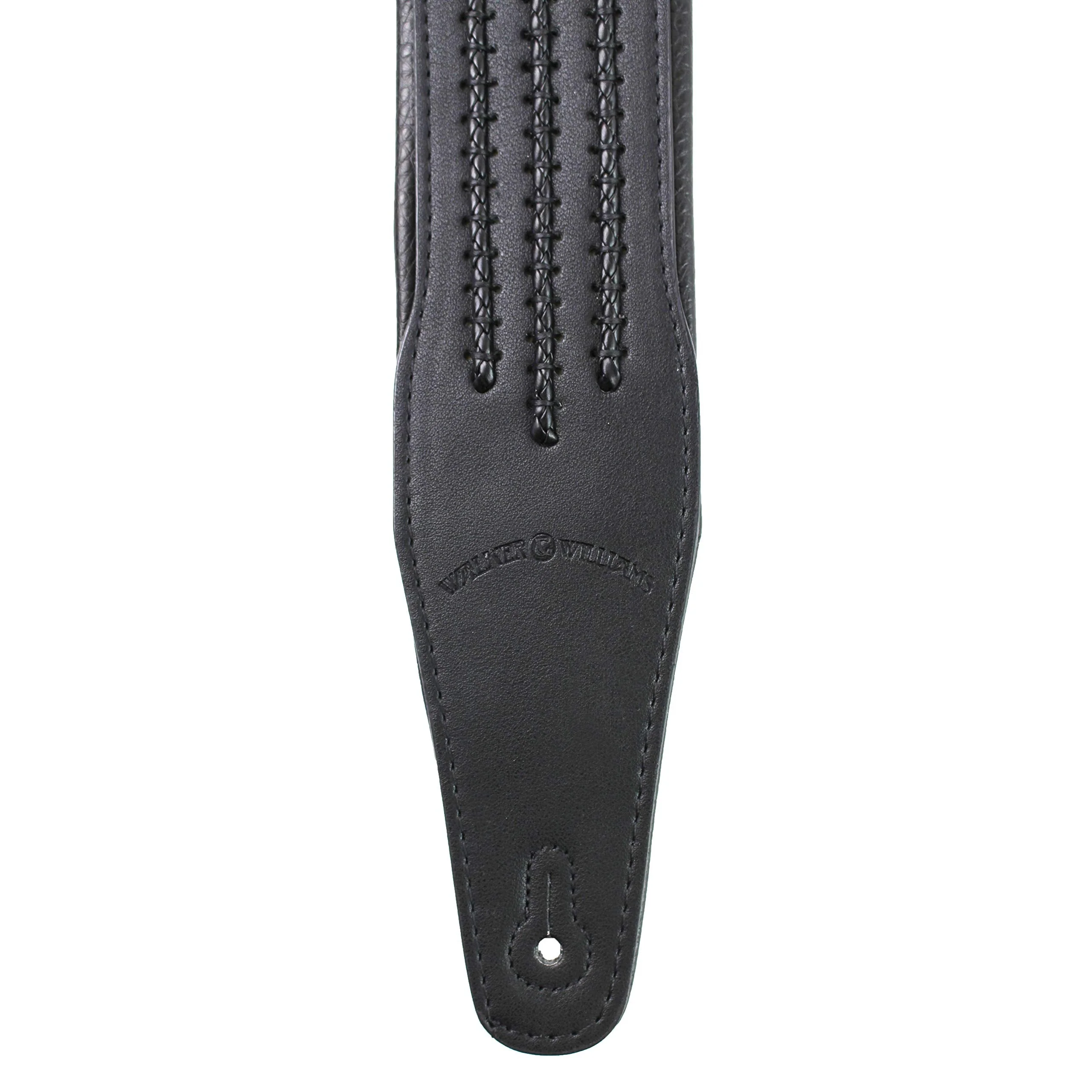 Walker & Williams G-55-BLK Matte Black Padded Guitar Strap with Black Leather Lacing - Image 5