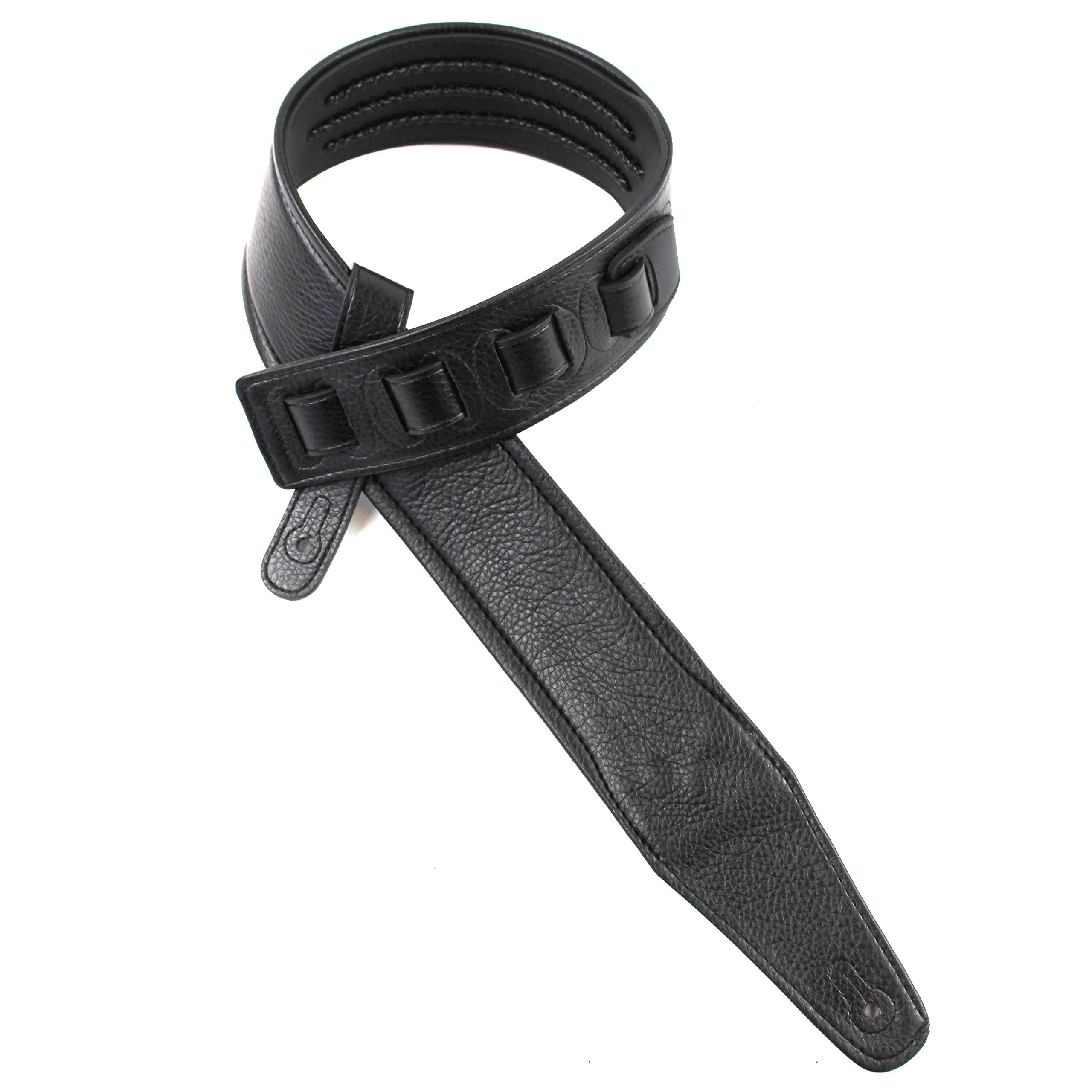Walker & Williams G-55-BLK Matte Black Padded Guitar Strap with Black Leather Lacing - Image 6