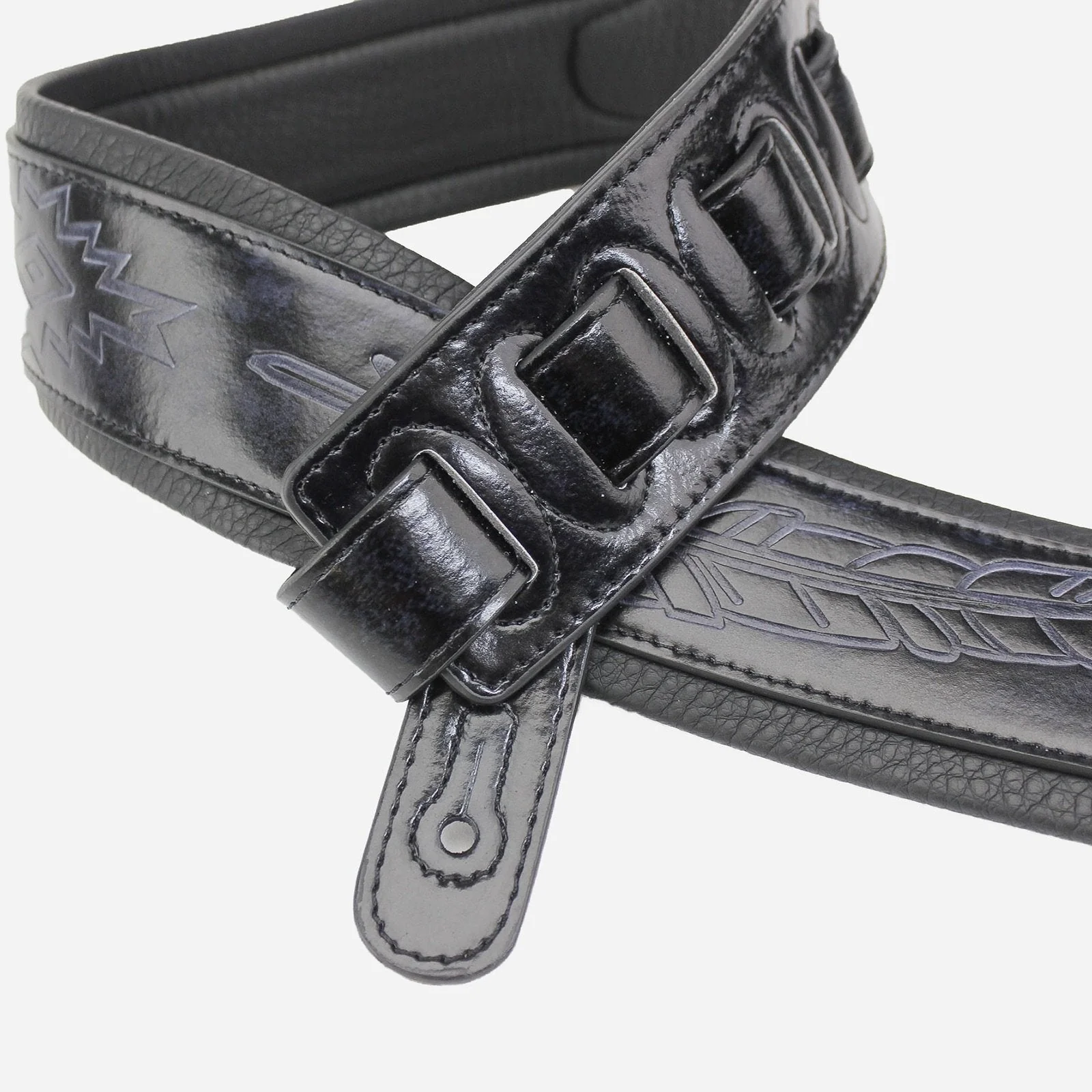 Walker & Williams GB-136 Handmade Brushed Black Padded Guitar Strap With Native American Feather Design For Acoustic, Electric, And Bass Guitars - Image 3