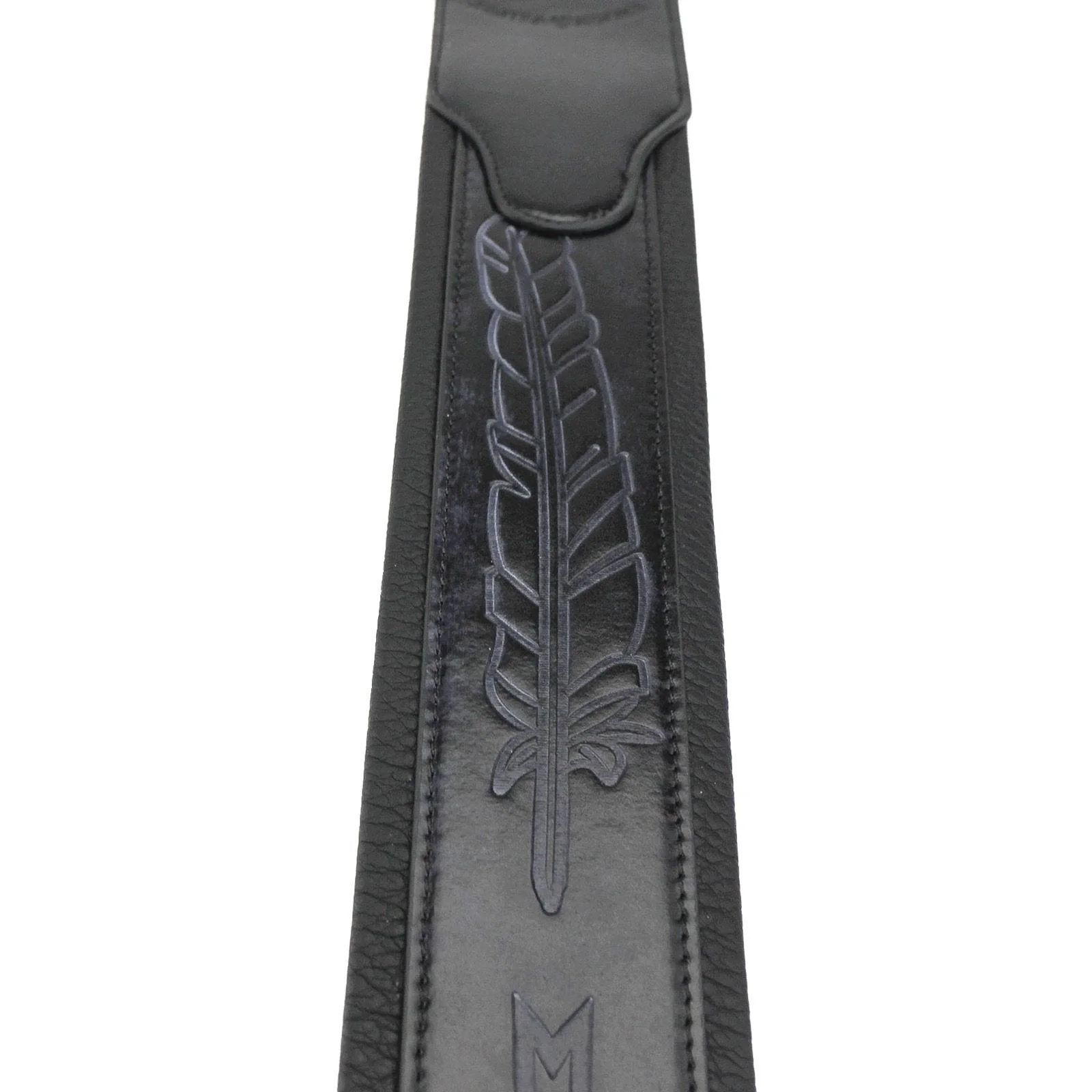 Walker & Williams GB-136 Handmade Brushed Black Padded Guitar Strap With Native American Feather Design For Acoustic, Electric, And Bass Guitars - Image 4