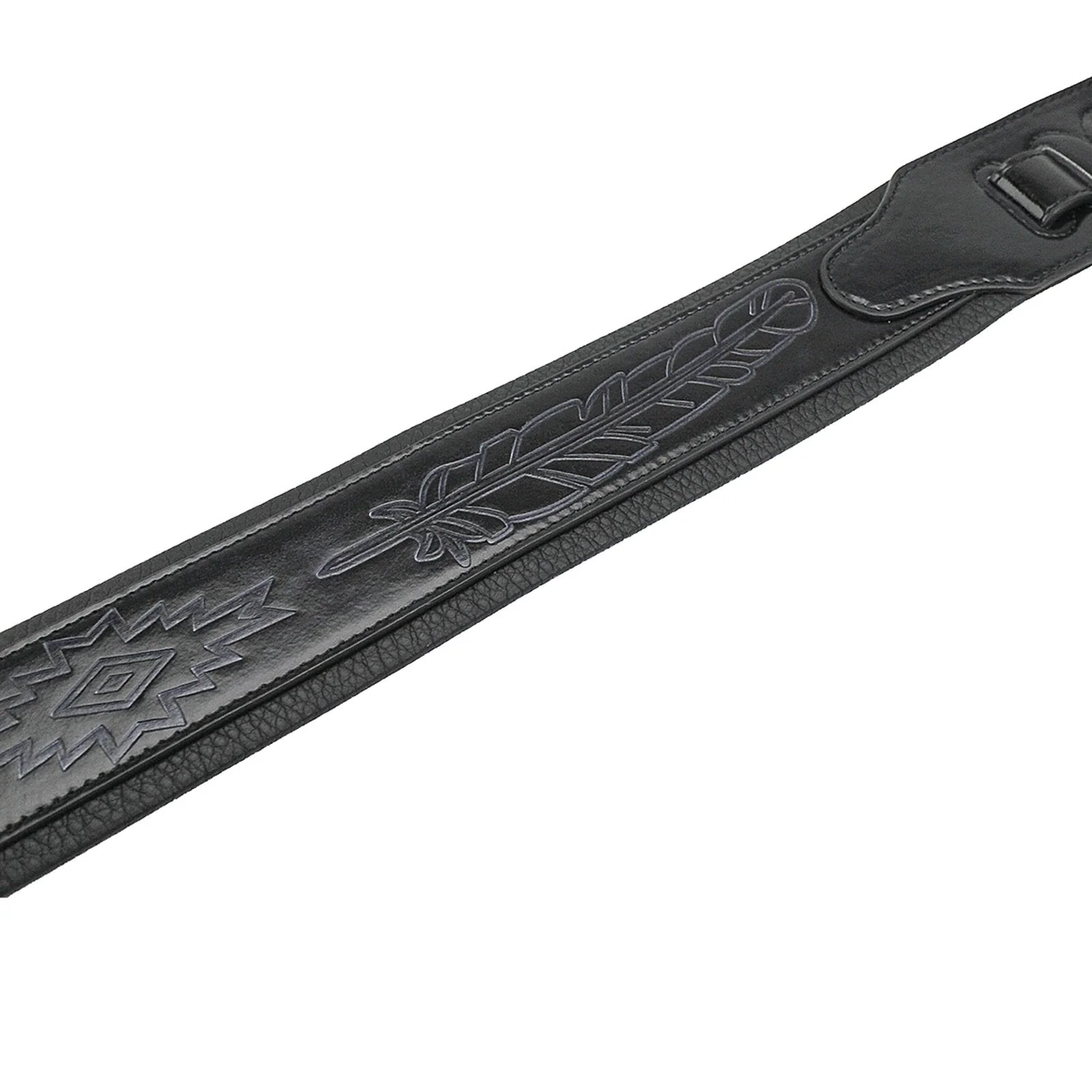 Walker & Williams GB-136 Handmade Brushed Black Padded Guitar Strap With Native American Feather Design For Acoustic, Electric, And Bass Guitars - Image 5