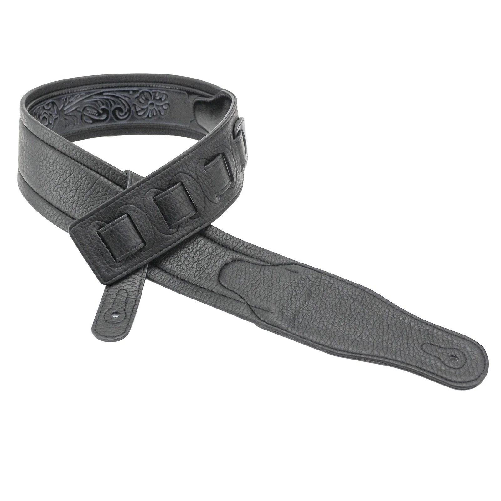 Walker & Williams GB-136 Handmade Brushed Black Padded Guitar Strap With Native American Feather Design For Acoustic, Electric, And Bass Guitars - Image 7