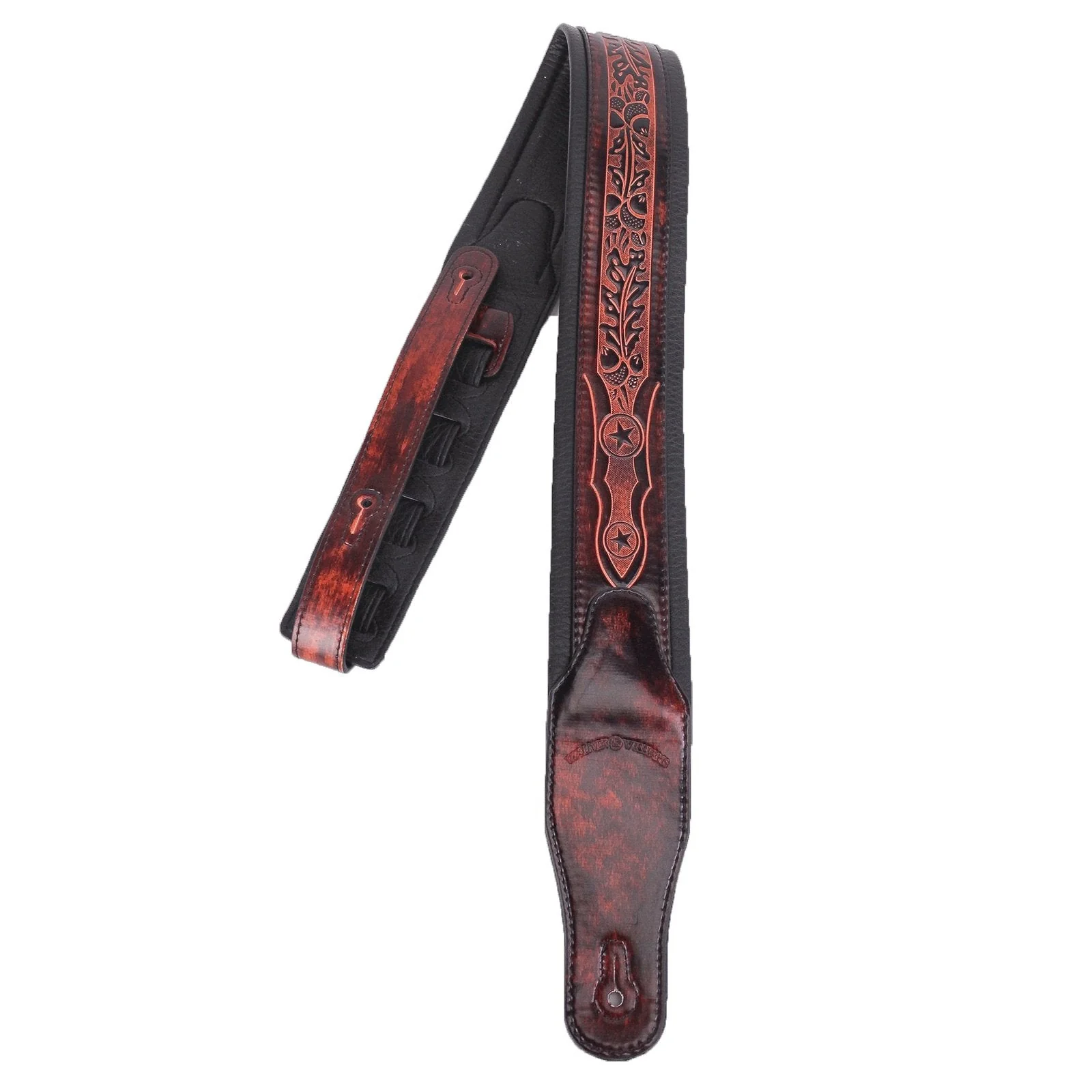 Walker & Williams GB-162 Bourbon Brown Padded Guitar Strap with Oak Leaves & Texas Star - Image 2