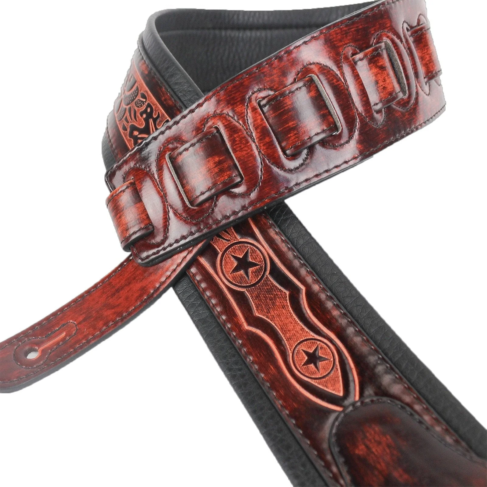 Walker & Williams GB-162 Bourbon Brown Padded Guitar Strap with Oak Leaves & Texas Star - Image 3