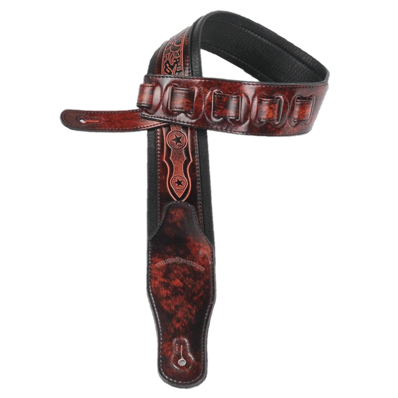 Walker & Williams GB-162 Bourbon Brown Padded Guitar Strap with Oak Leaves & Texas Star - Image 5