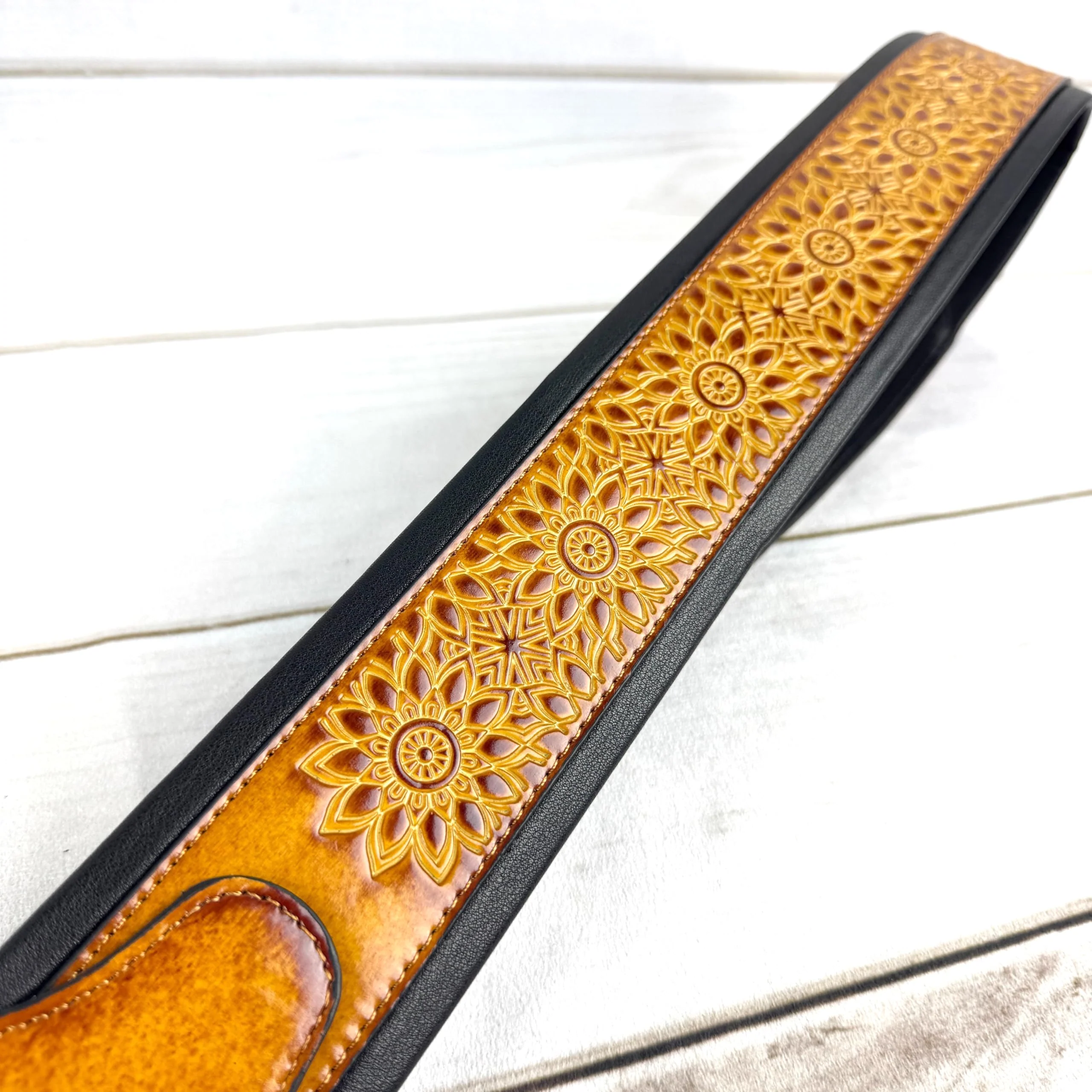 Walker & Williams GB-34 Latigo Tan Padded Leather Strap with Zodiac Star Pattern For Acoustic, Electric, And Bass Guitars - Image 8
