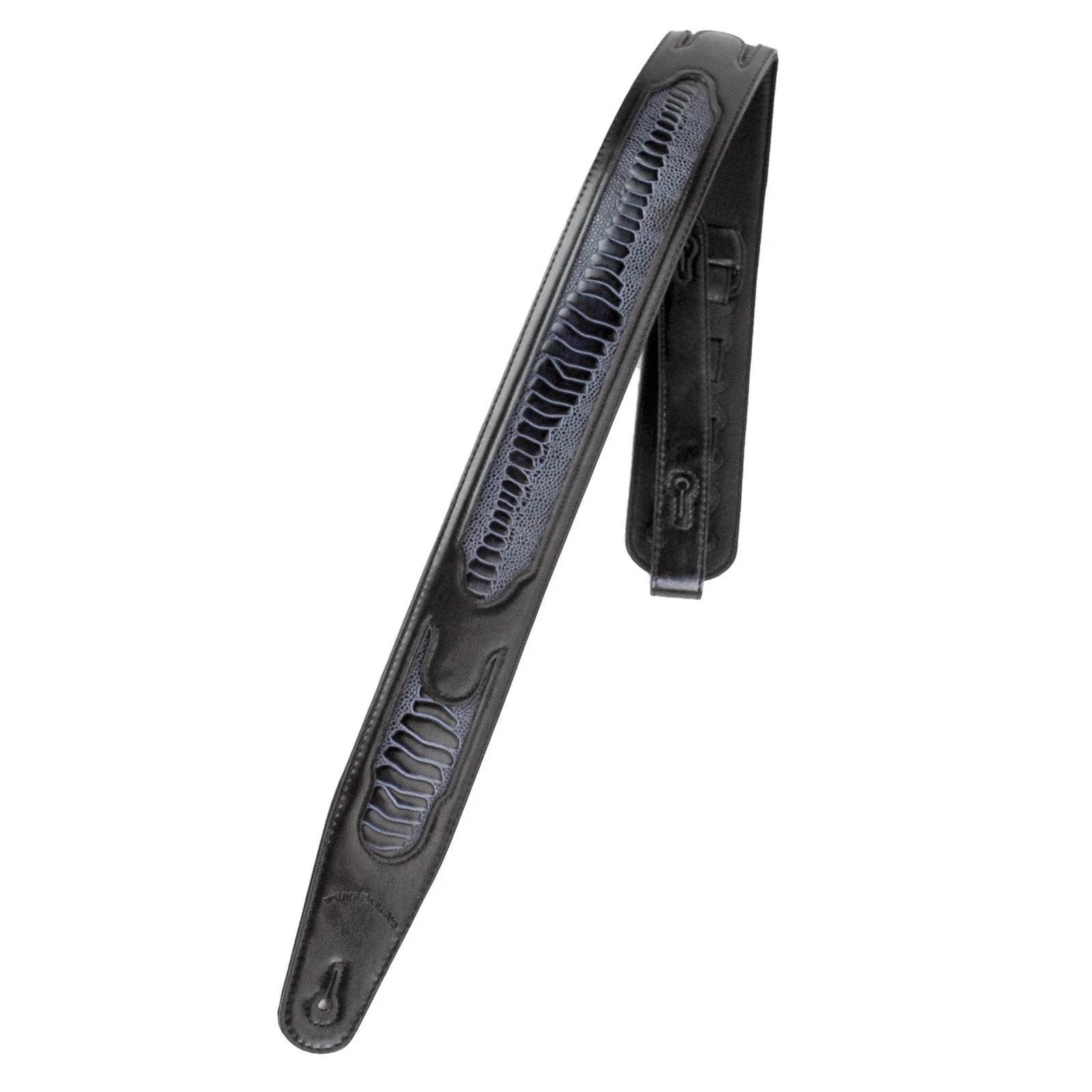 Walker & Williams GC-21 Gloss Black Leather Handmade Guitar Strap with Armadillo Inserts And Padded Back For Acoustic, Electric, And Bass Guitars - Image 2