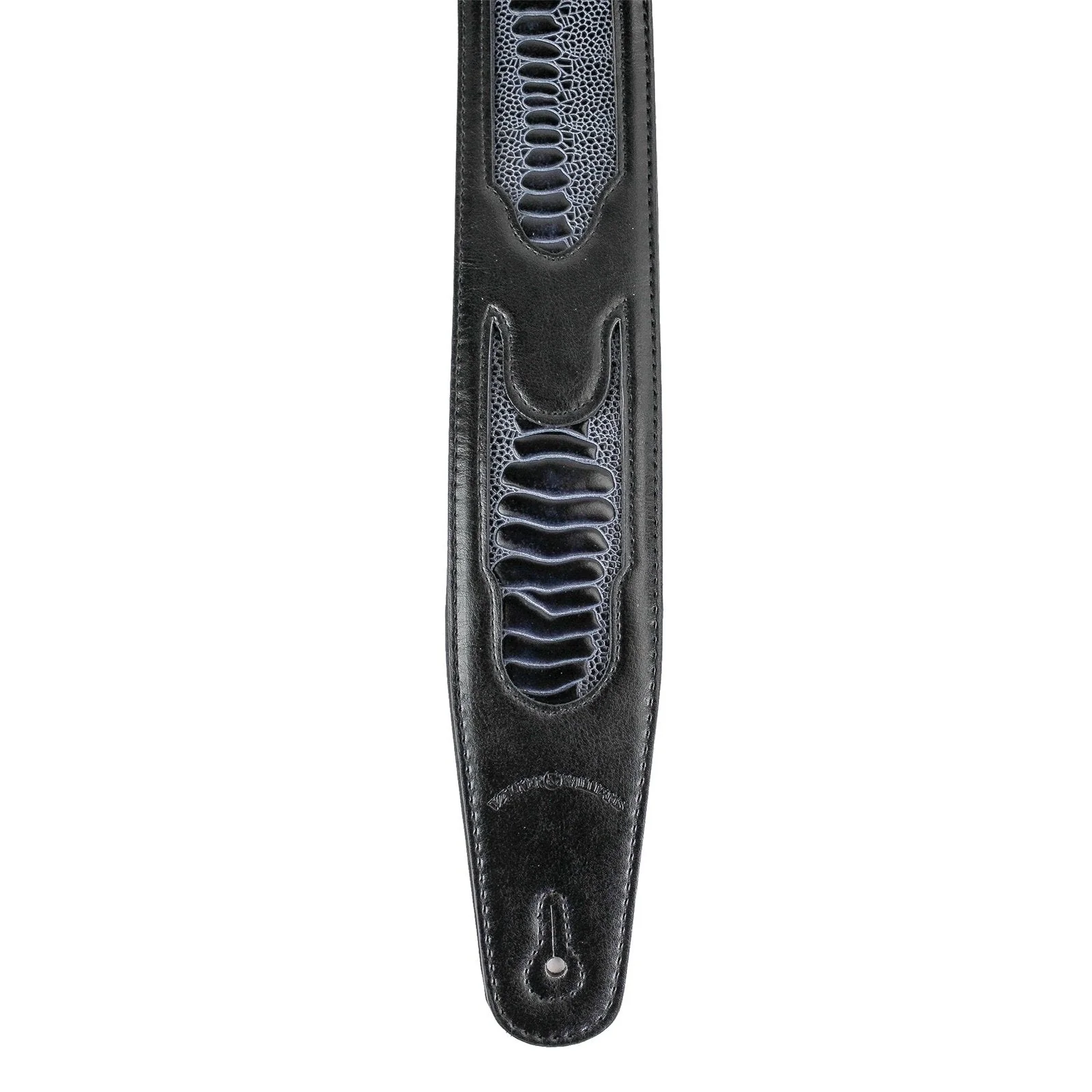 Walker & Williams GC-21 Gloss Black Leather Handmade Guitar Strap with Armadillo Inserts And Padded Back For Acoustic, Electric, And Bass Guitars - Image 4