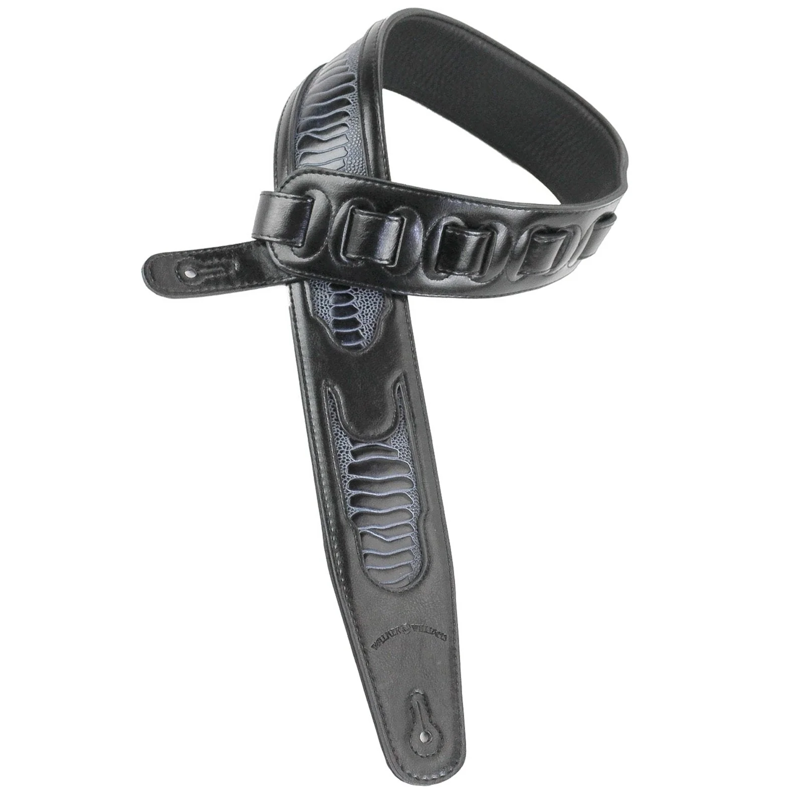 Walker & Williams GC-21 Gloss Black Leather Handmade Guitar Strap with Armadillo Inserts And Padded Back For Acoustic, Electric, And Bass Guitars - Image 5