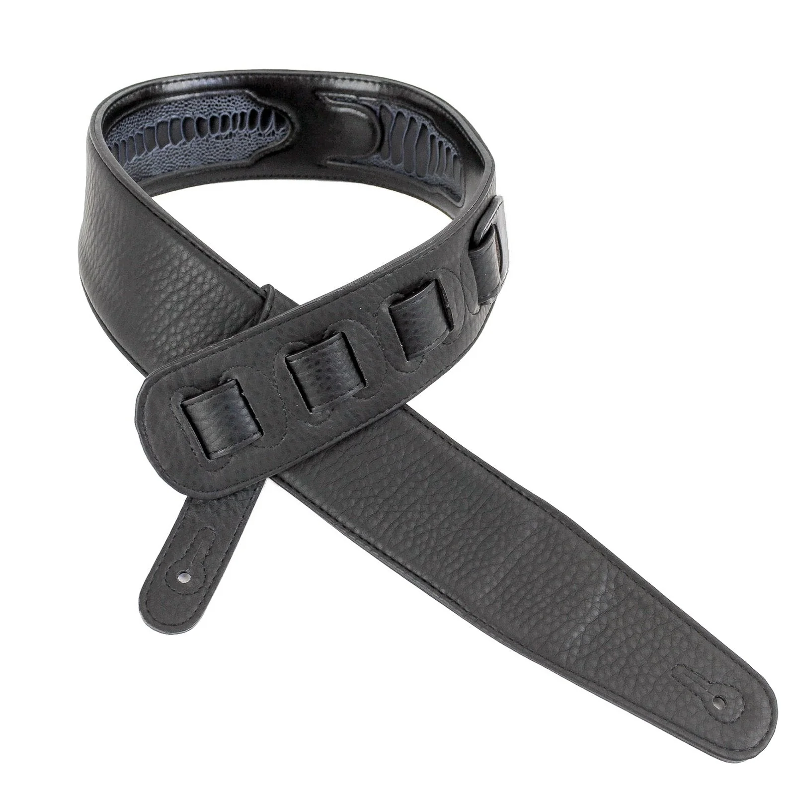 Walker & Williams GC-21 Gloss Black Leather Handmade Guitar Strap with Armadillo Inserts And Padded Back For Acoustic, Electric, And Bass Guitars - Image 6