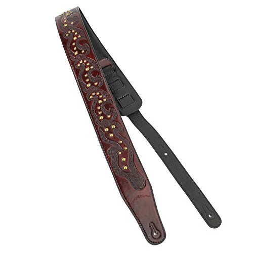 Walker & Williams GE-211 Antique Mahogany Brown Strap with Viking Tooling & Nailhead Studs - Image 2
