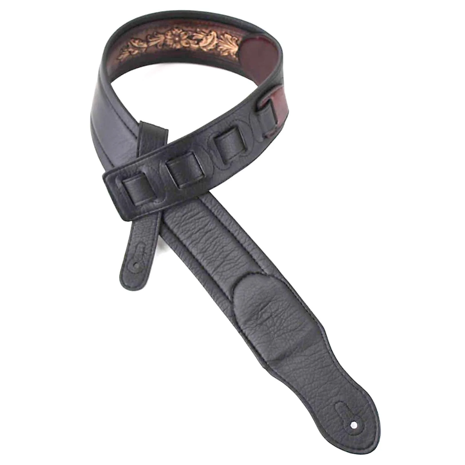 Walker & Williams KB-02-BRN Rustic Brown Carved Leather Padded Guitar Strap With Floral Skull & Christian Cross For All Acoustic, Electric And Bass Guitars - Image 5