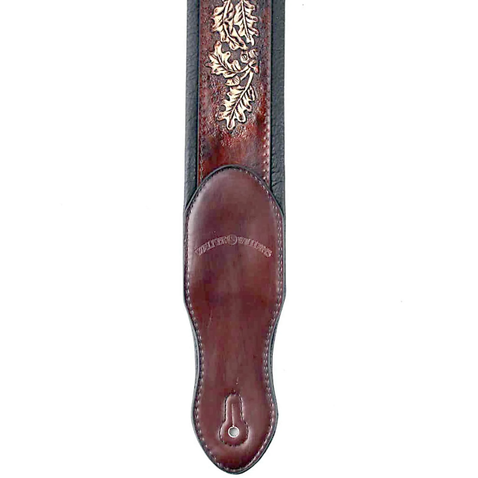 Walker & Williams KB-03-BRN Walnut Brown Full Grain Center Block Carving Leather Padded Guitar Strap With American Eagle & Oak Leaves For Acoustic, Electric, And Bass Guitars - Image 6