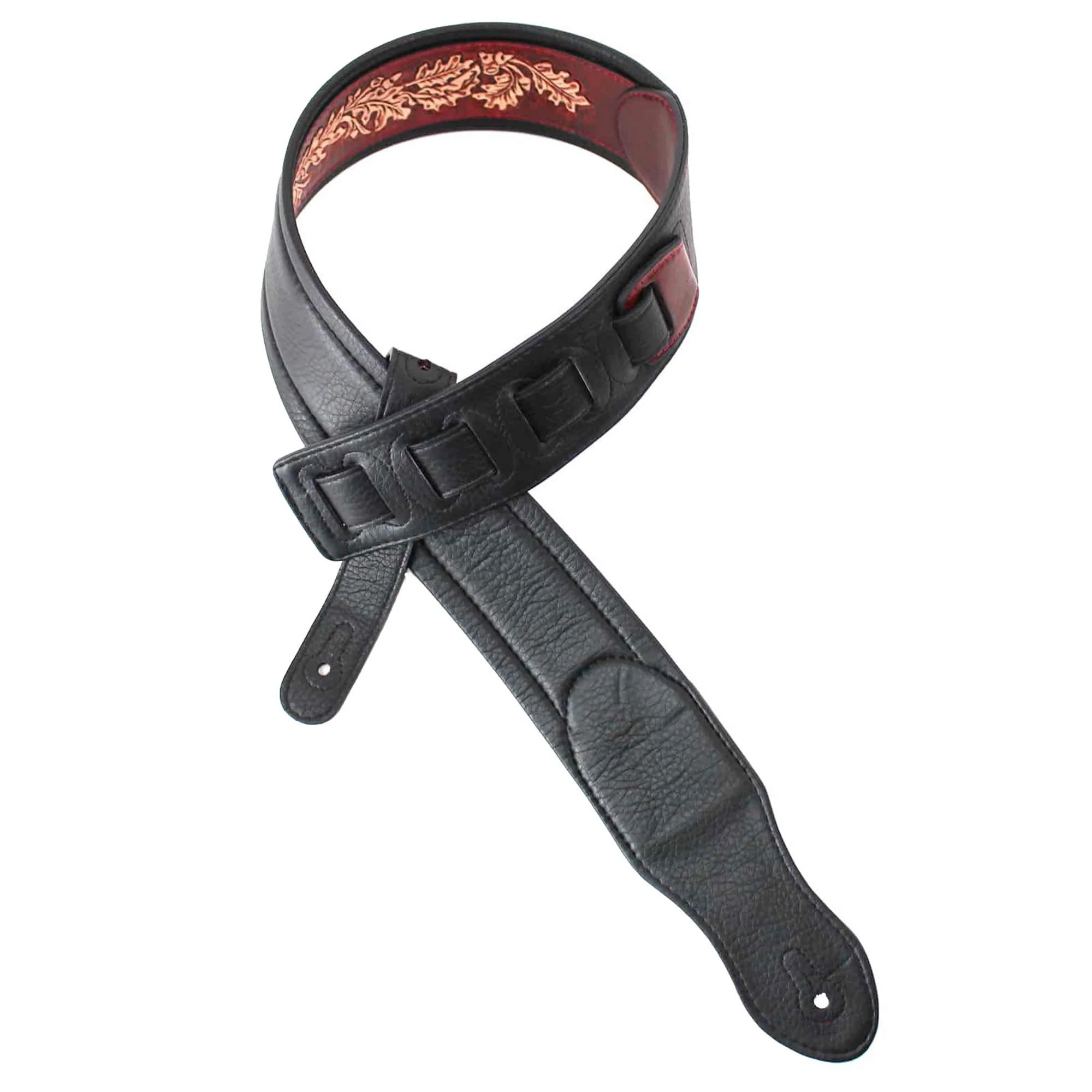 Walker & Williams KB-03-RB Mahogany Brown Full Grain Center Block Carved Leather Padded Guitar Strap With American Eagle & Oak Leaves For Acoustic, Electric, And Bass Guitars - Image 5
