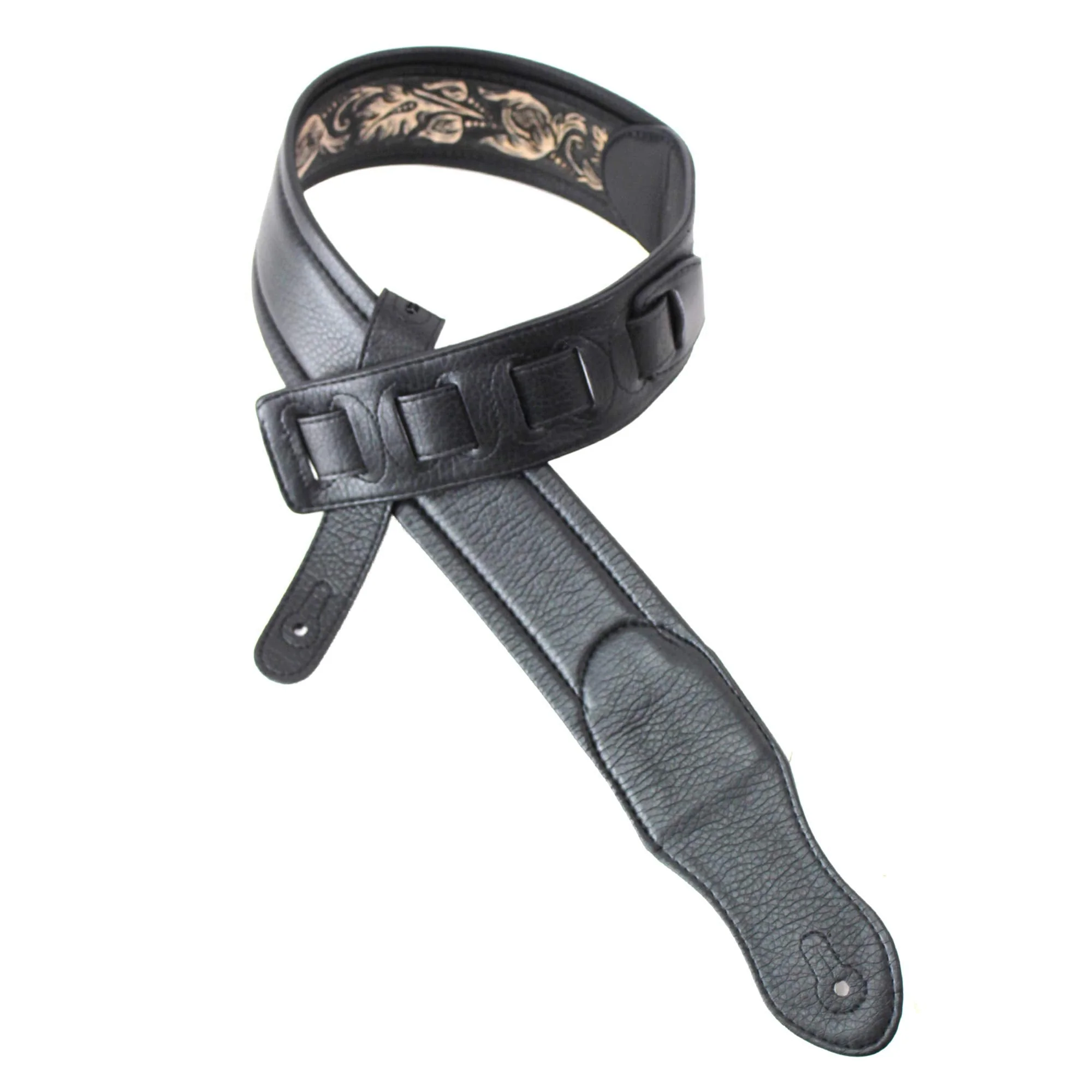 Walker & Williams KB-04-BLK Black Full Grain Handmade Center Block Premium Carving Leather Padded Guitar Strap With Banner Eagle And Vines For Acoustic, Electric, And Bass Guitars - Image 5