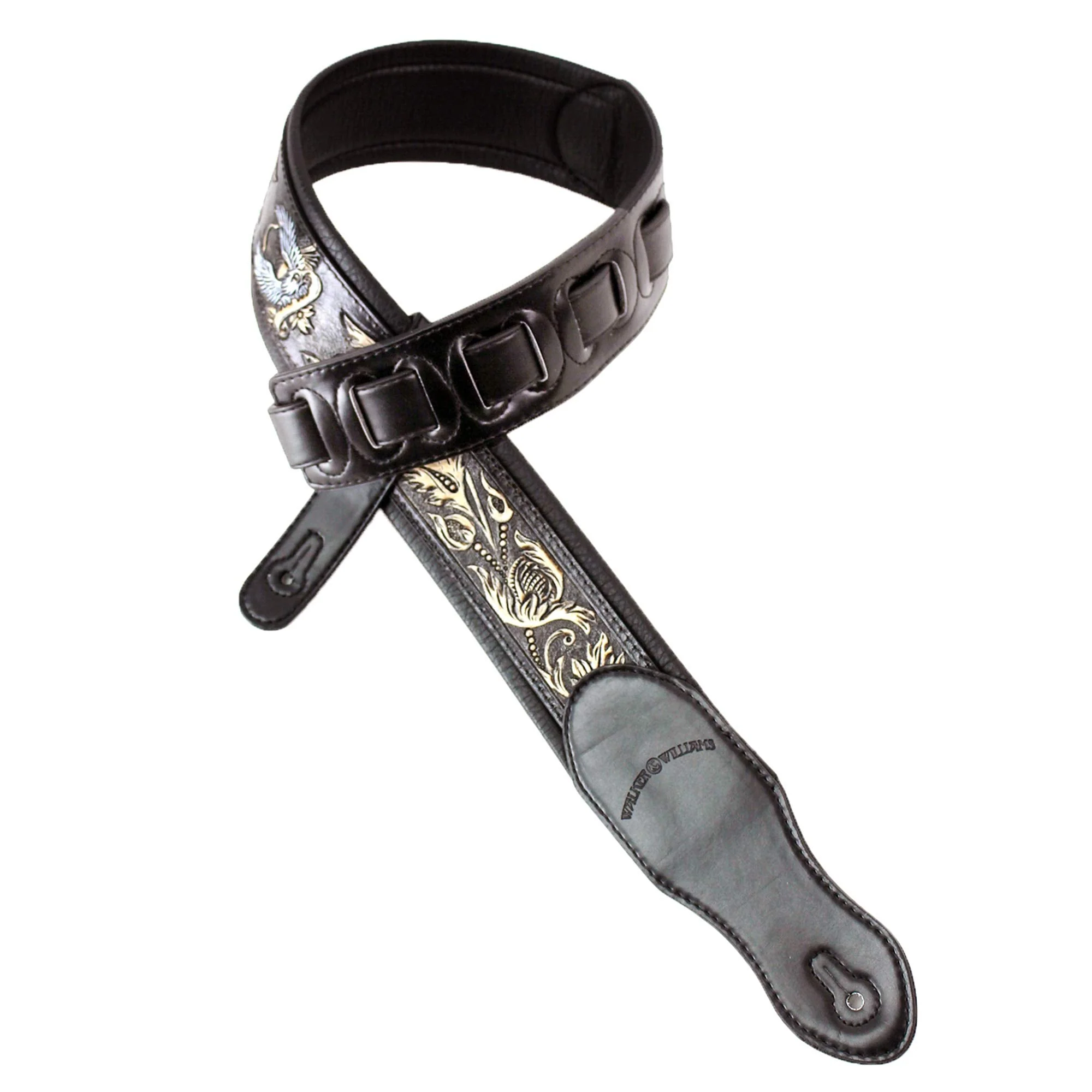 Walker & Williams KB-04-BLK Black Full Grain Handmade Center Block Premium Carving Leather Padded Guitar Strap With Banner Eagle And Vines For Acoustic, Electric, And Bass Guitars - Image 6