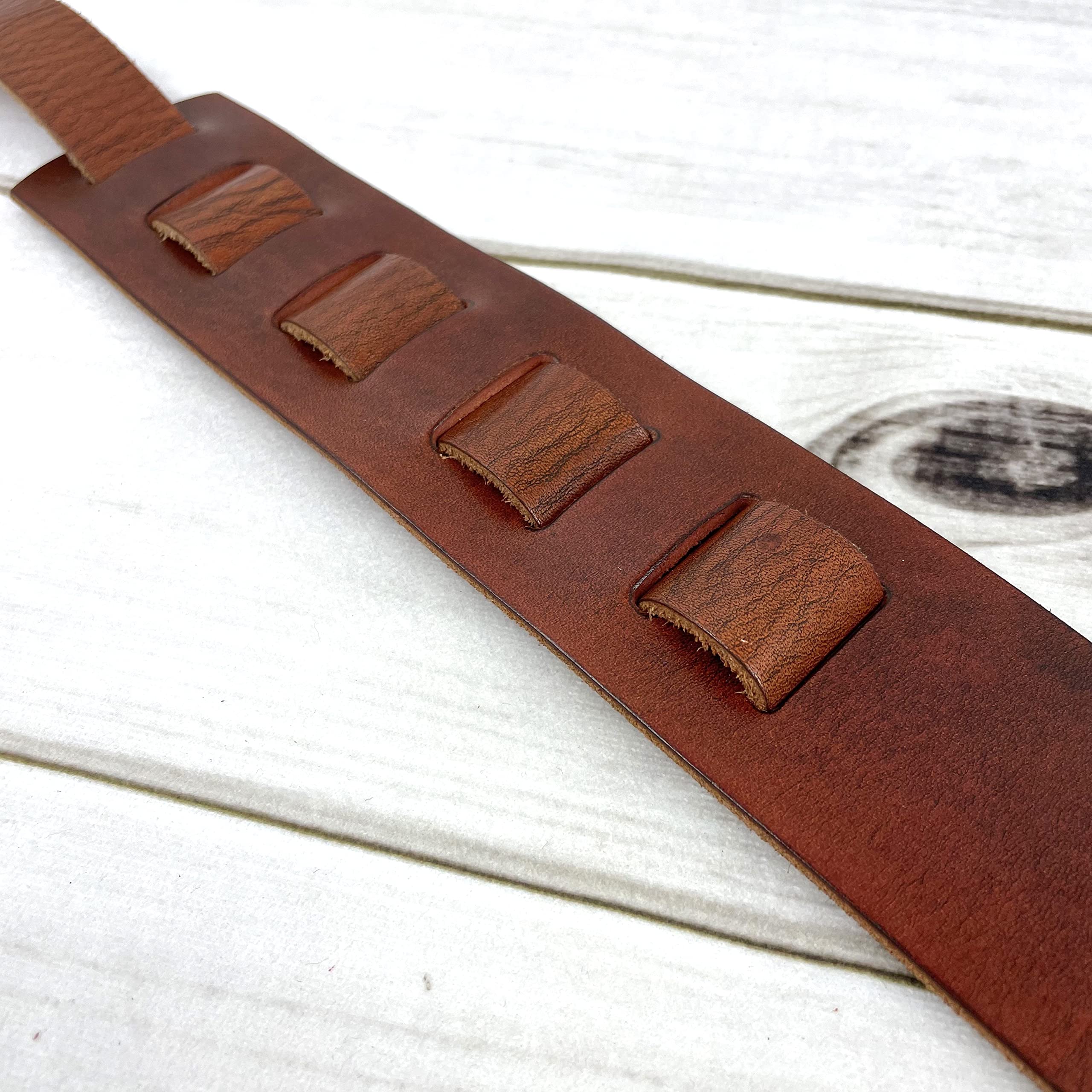 Walker & Williams S-02 Heavy Textured Whiskey Brown Full Grain Extra Thick Soft Italian Leather Rugged Finish Guitar Strap For Acoustic, Electric, And Bass Guitars - Image 8