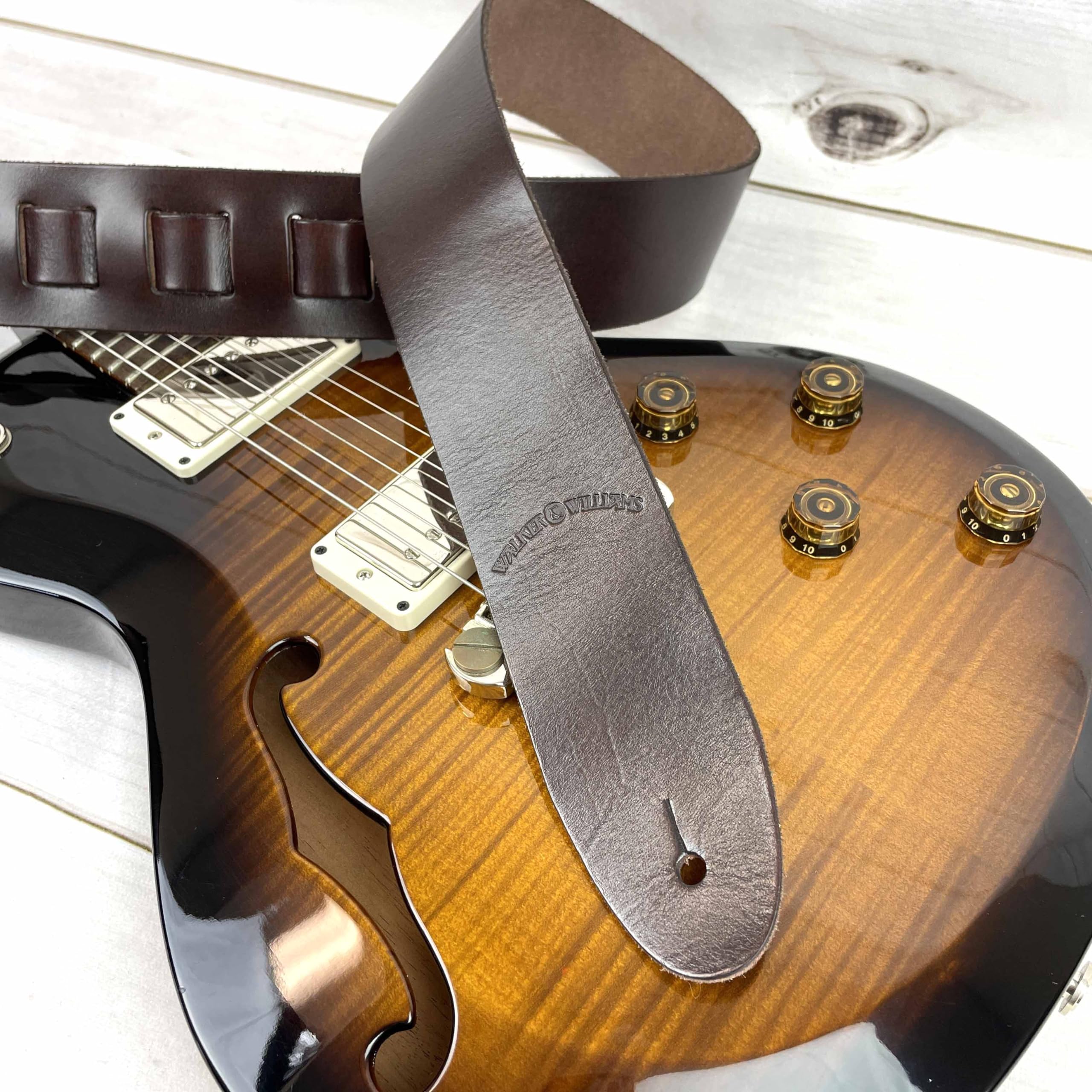 Walker & Williams S-05 Dark Walnut Brown Full Grain Extra Thick Soft Italian Leather Rugged Finish Guitar Strap - Image 2