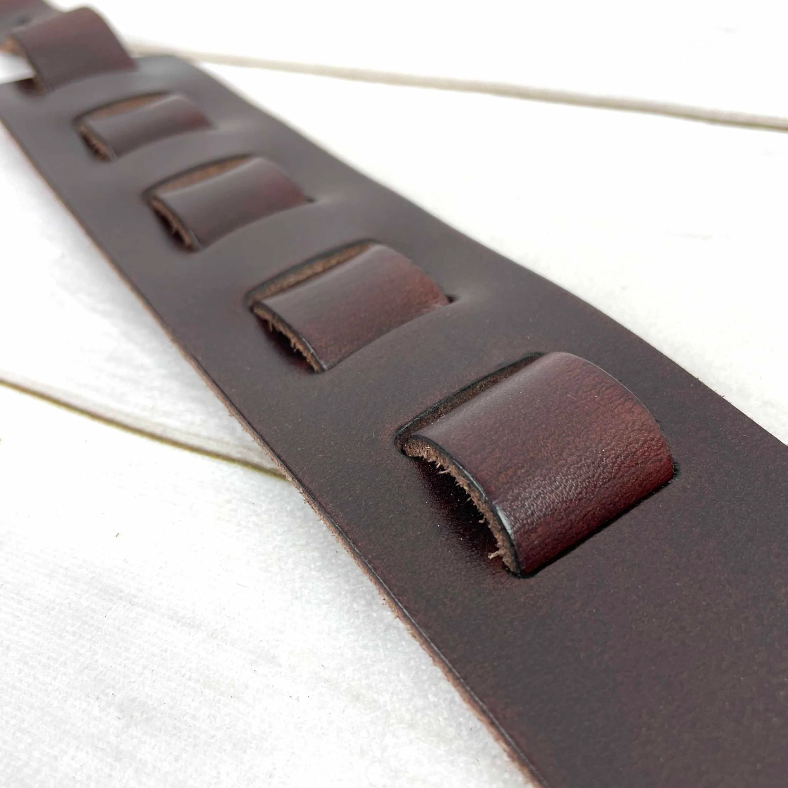 Walker & Williams S-05 Dark Walnut Brown Full Grain Extra Thick Soft Italian Leather Rugged Finish Guitar Strap - Image 5